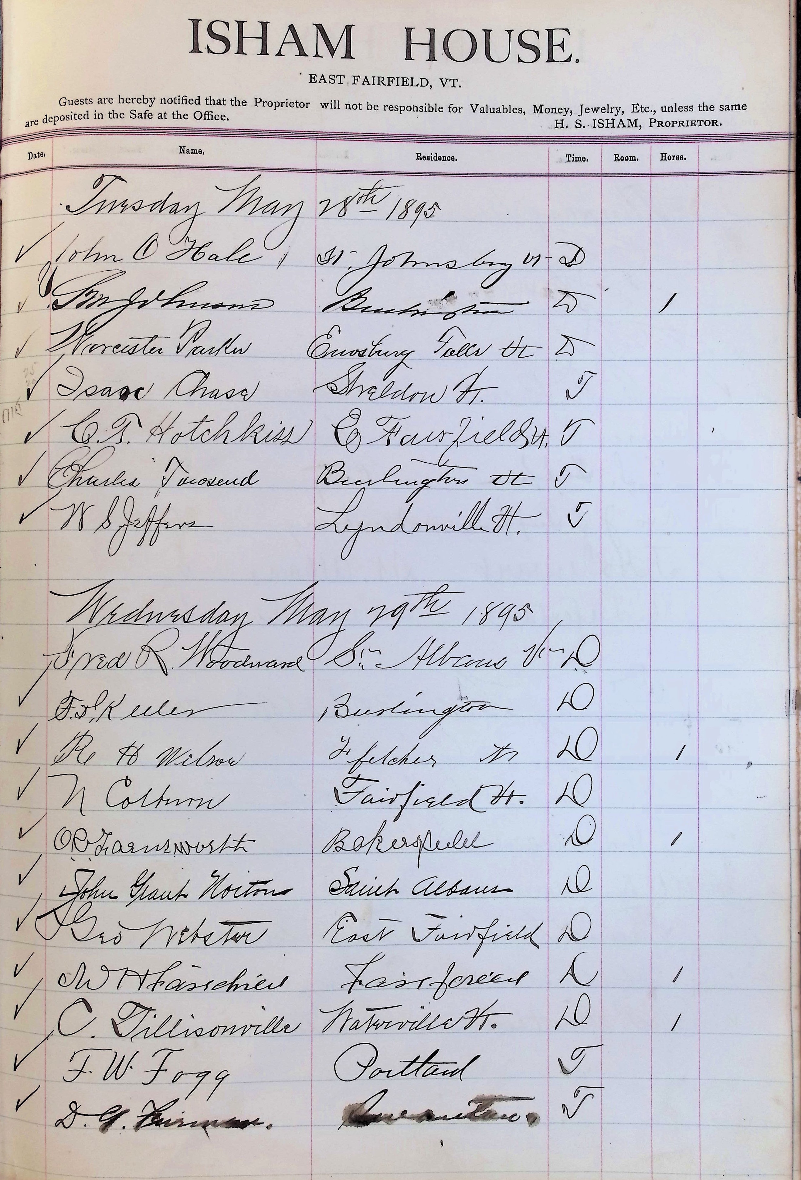 Isham Hotel register Vol. 3, Page 305