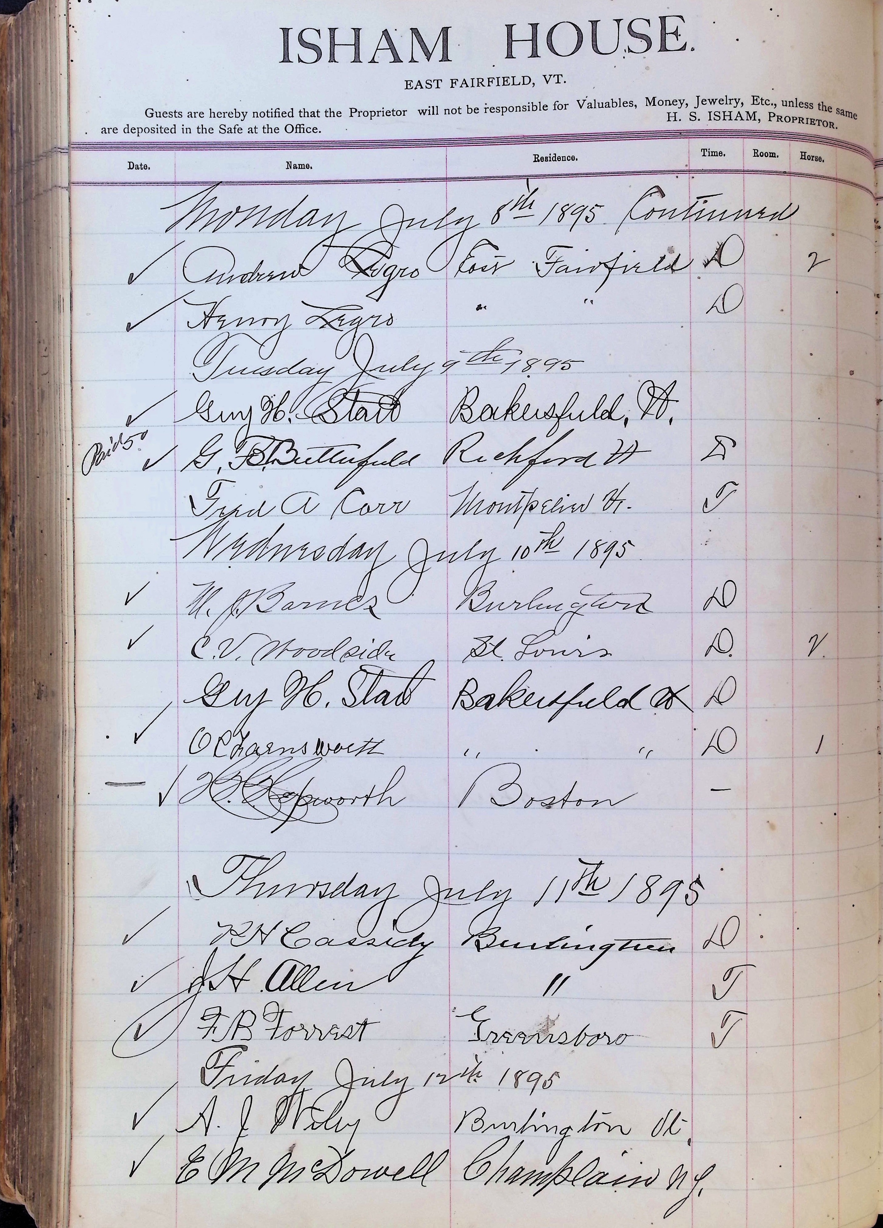 Isham Hotel register Vol. 3, Page 318