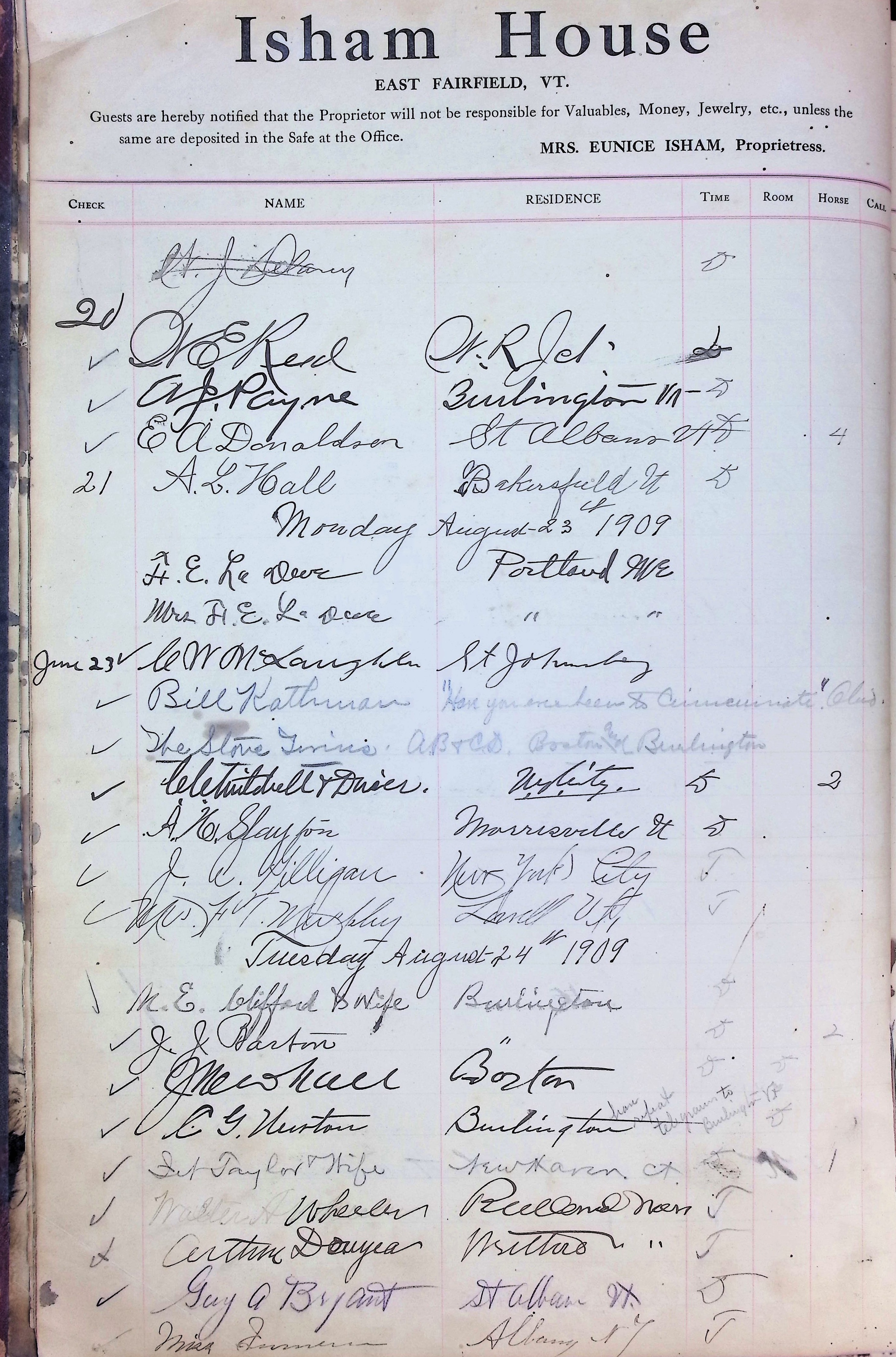 Isham Hotel register Vol. 4, Page 8