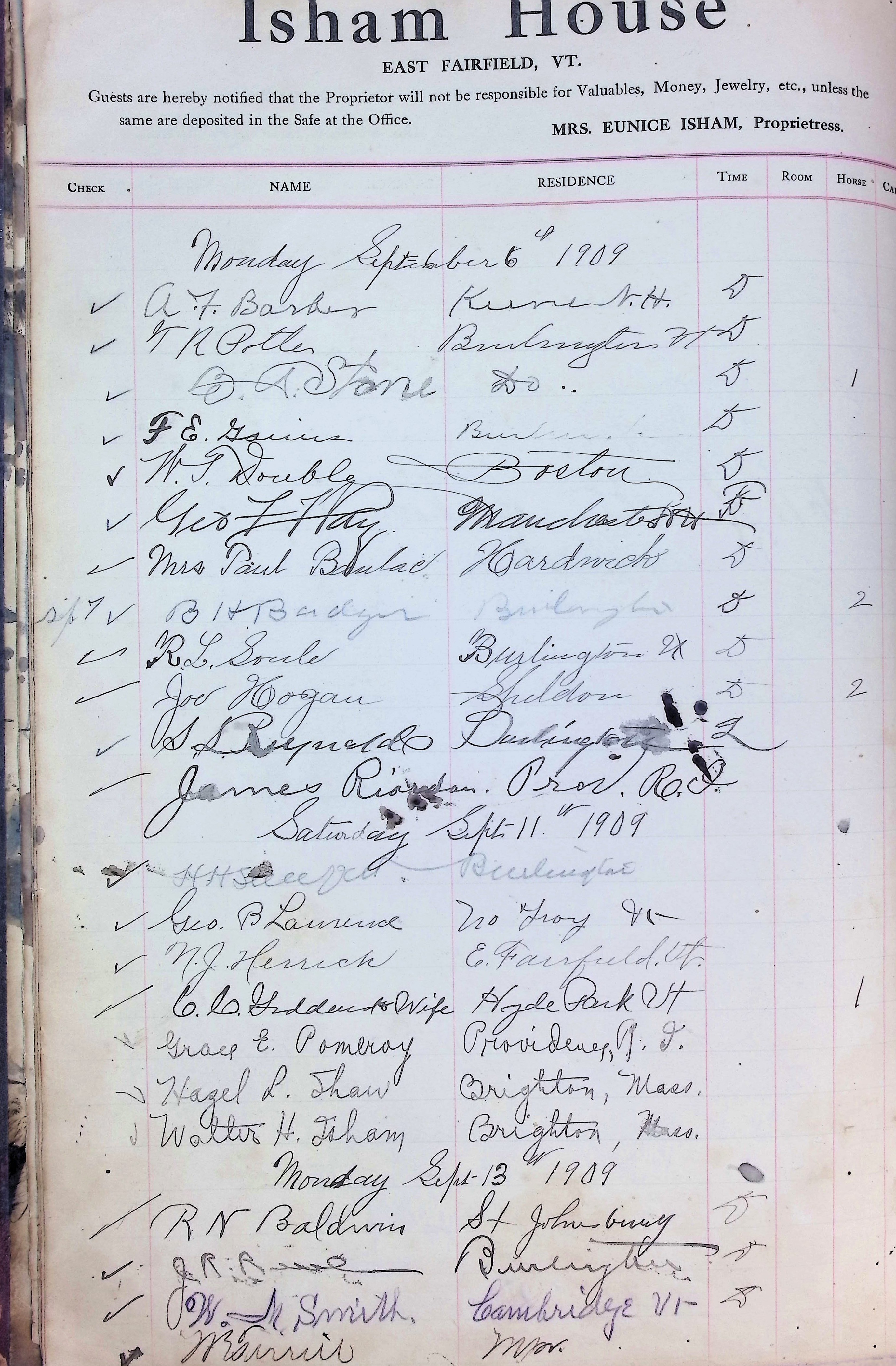 Isham Hotel register Vol. 4, Page 10