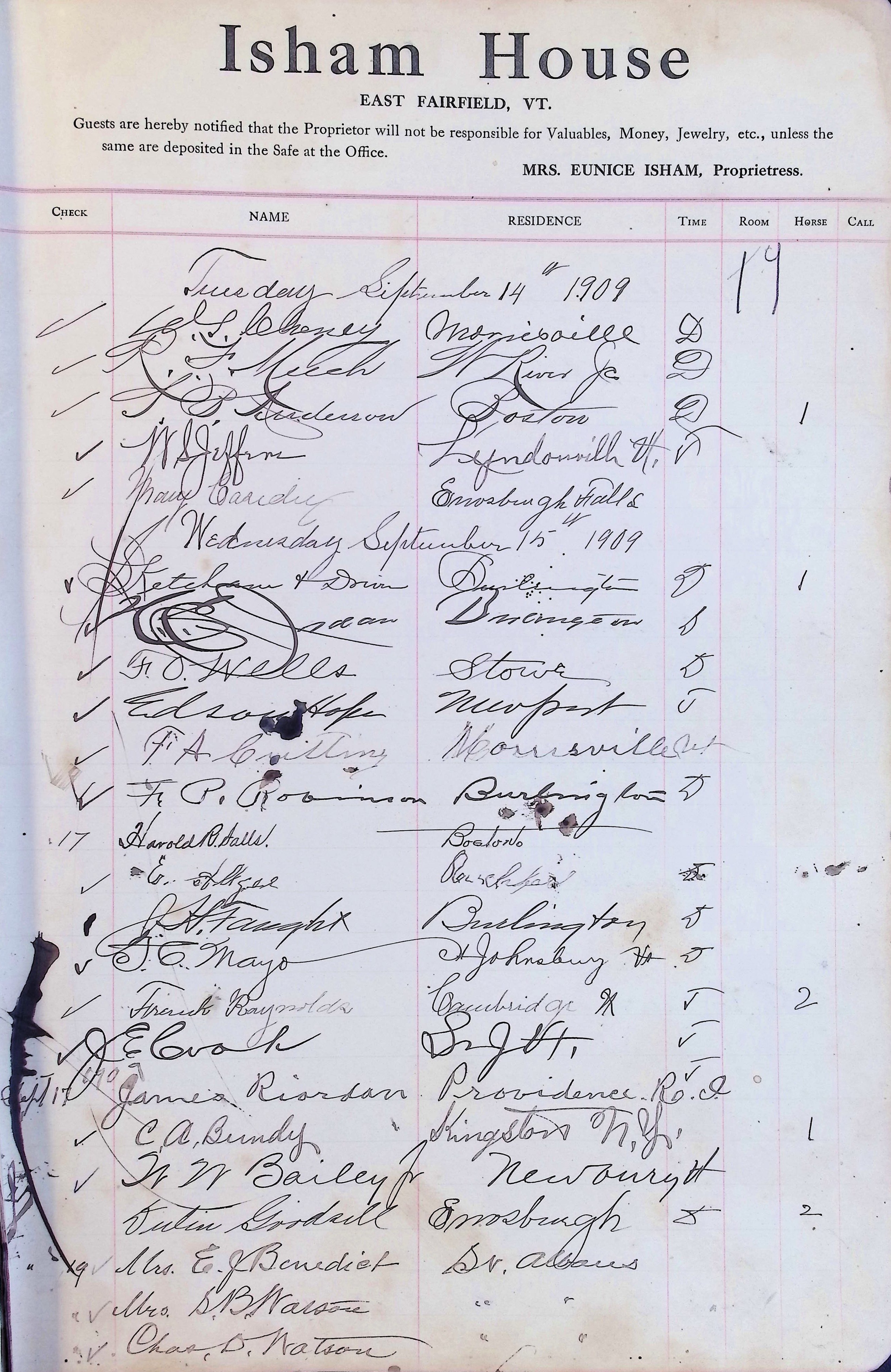 Isham Hotel register Vol. 4, Page 11
