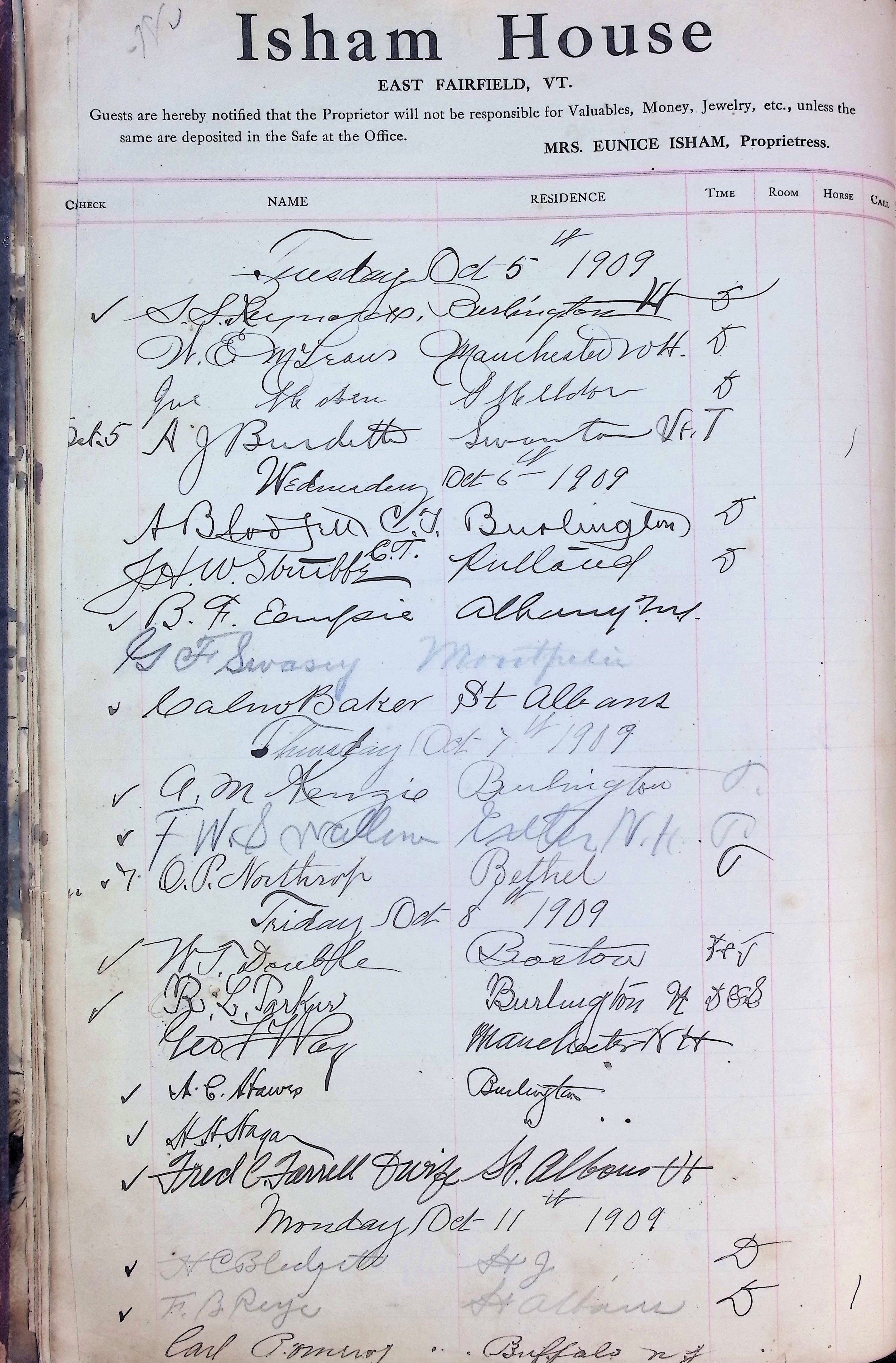 Isham Hotel register Vol. 4, Page 14