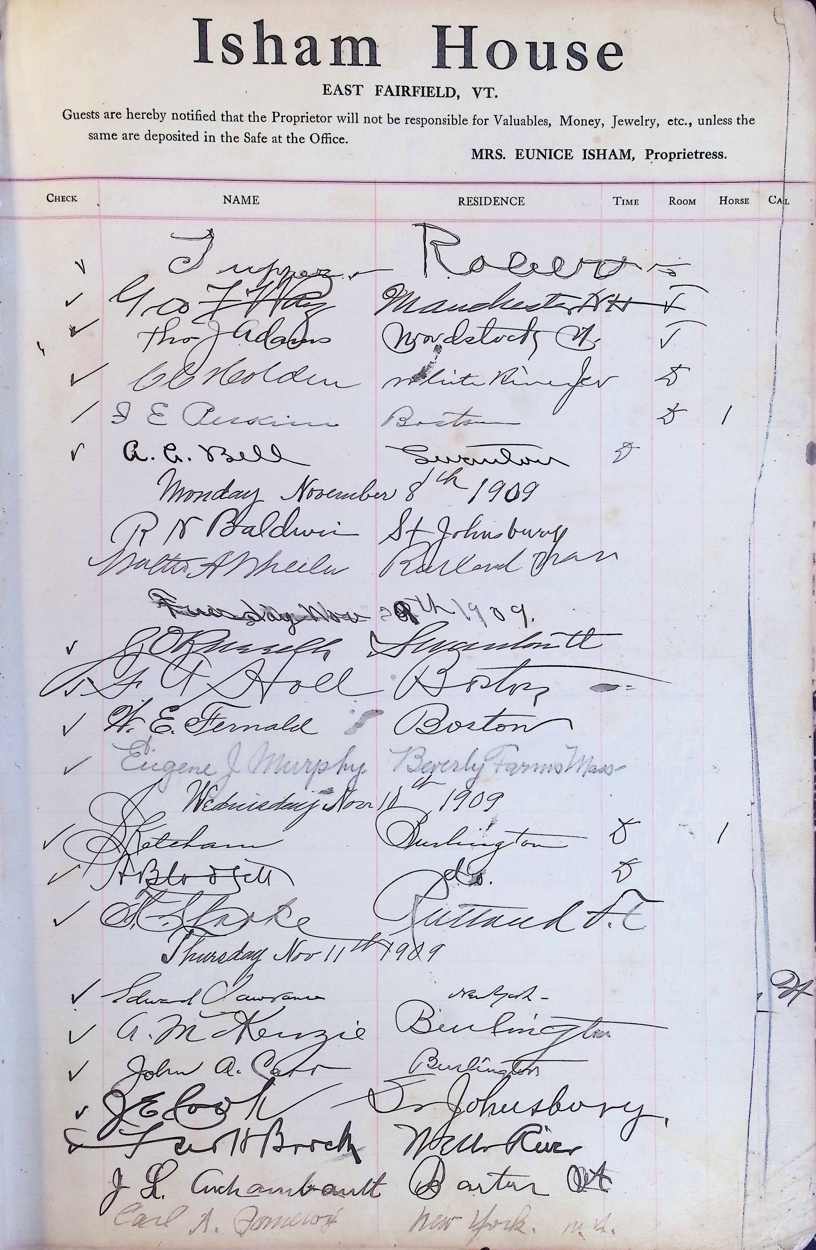Isham Hotel register Vol. 4, Page 19