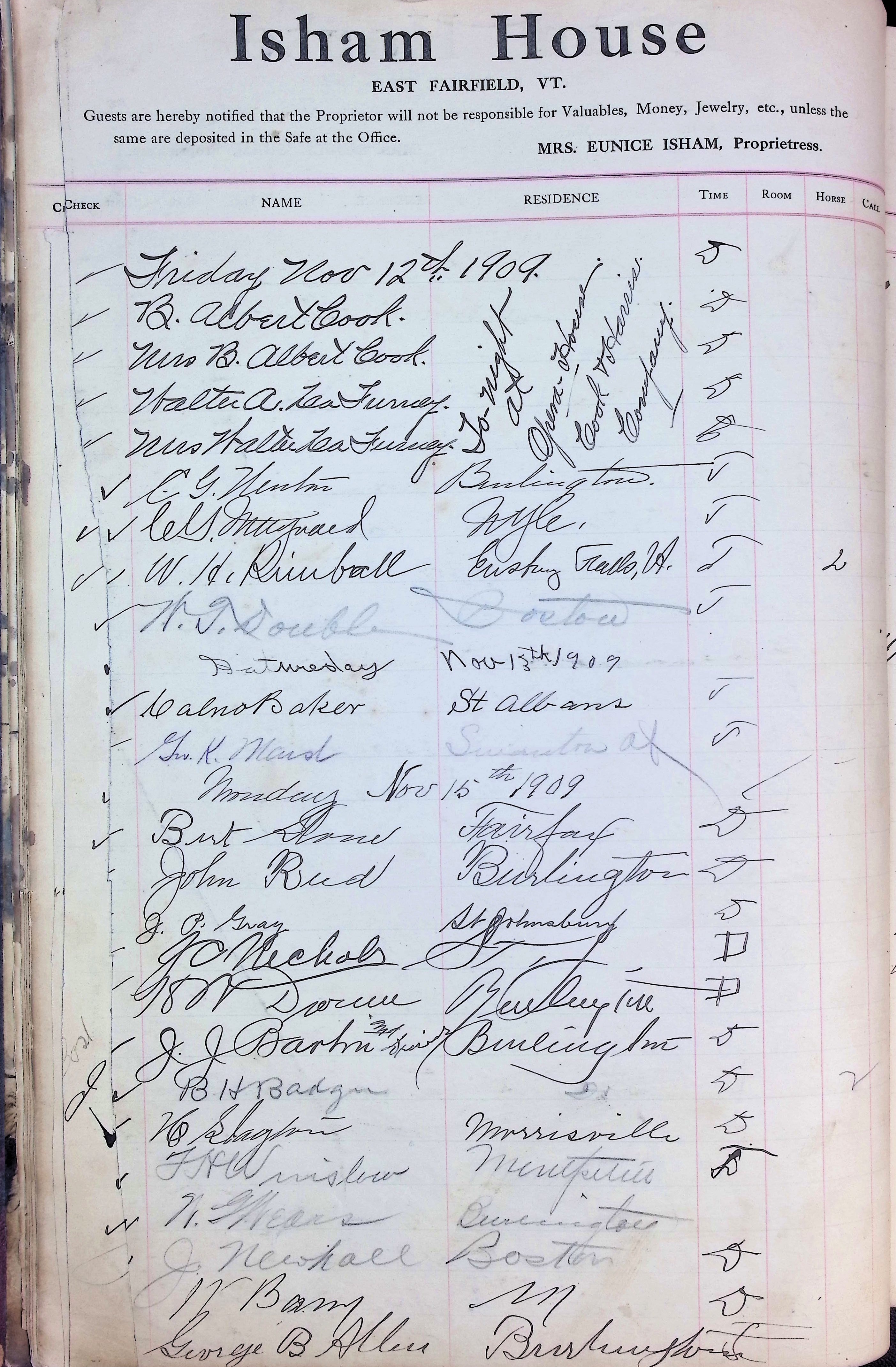 Isham Hotel register Vol. 4, Page 20