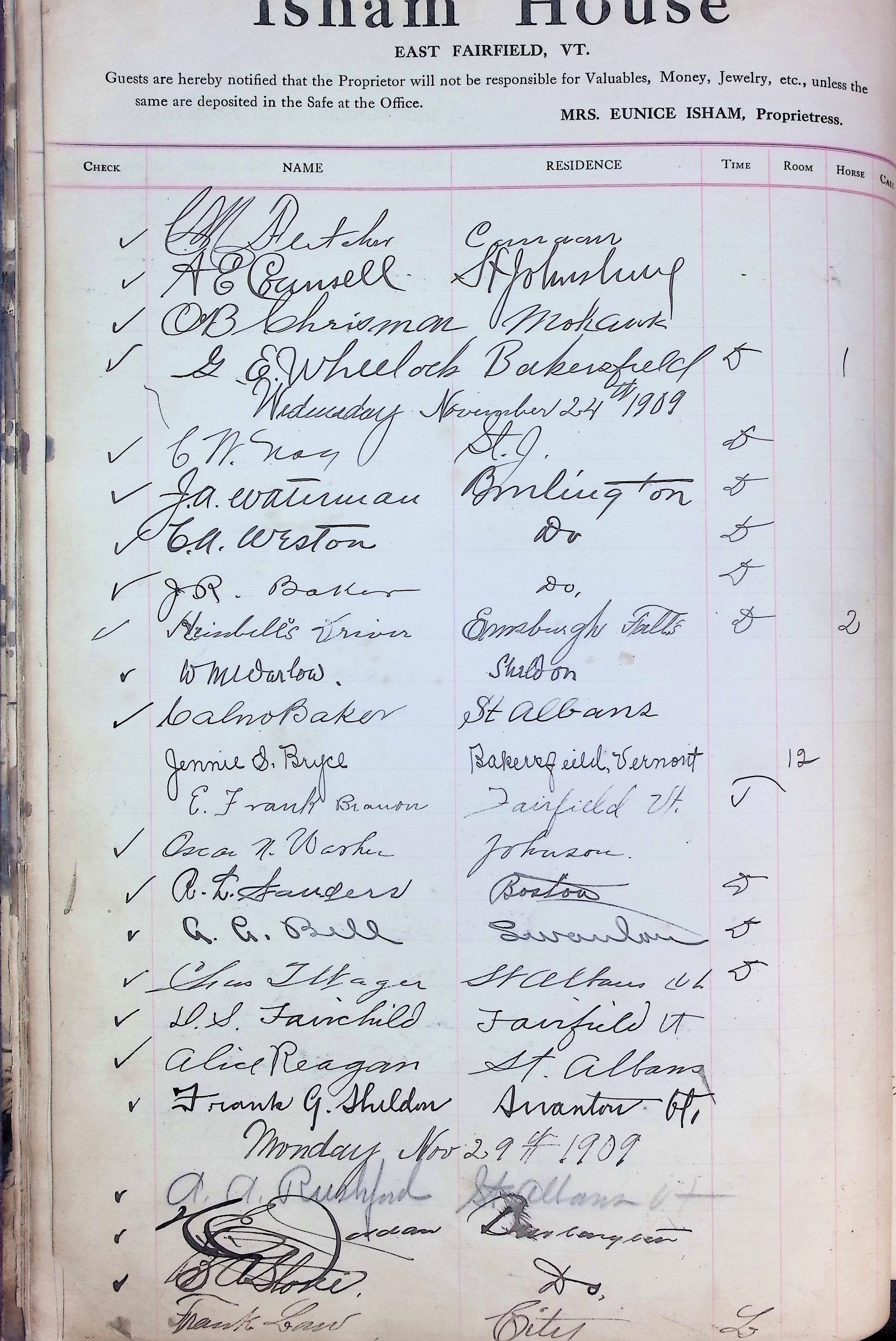 Isham Hotel register Vol. 4, Page 22