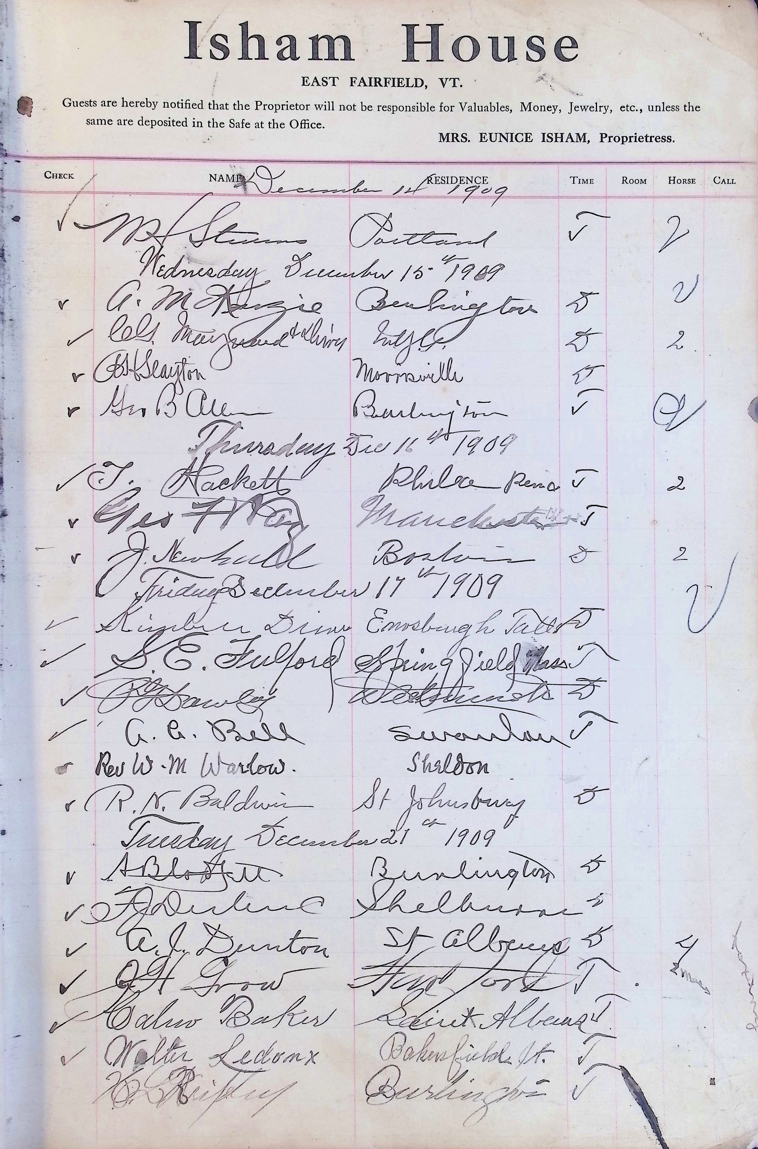 Isham Hotel register Vol. 4, Page 25