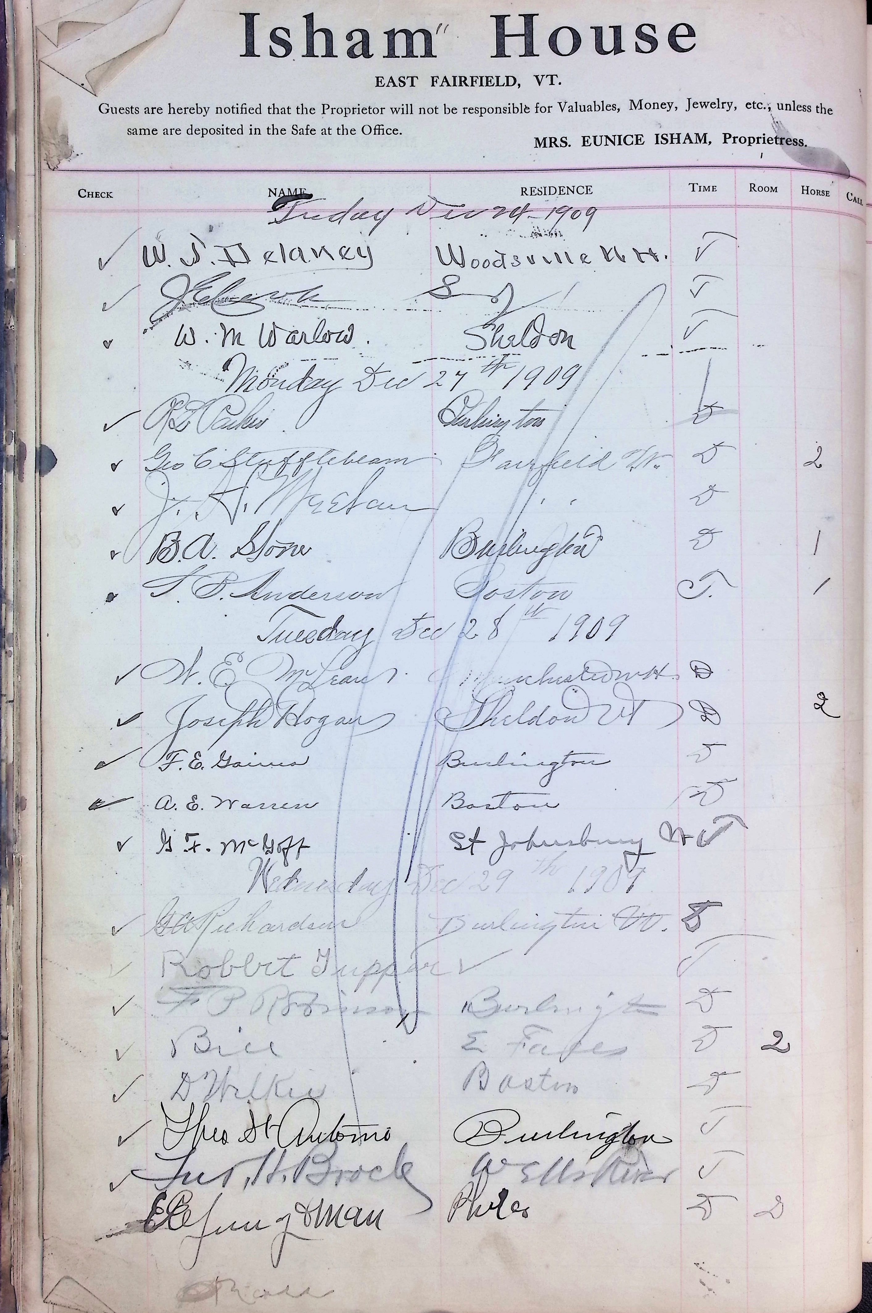 Isham Hotel register Vol. 4, Page 26