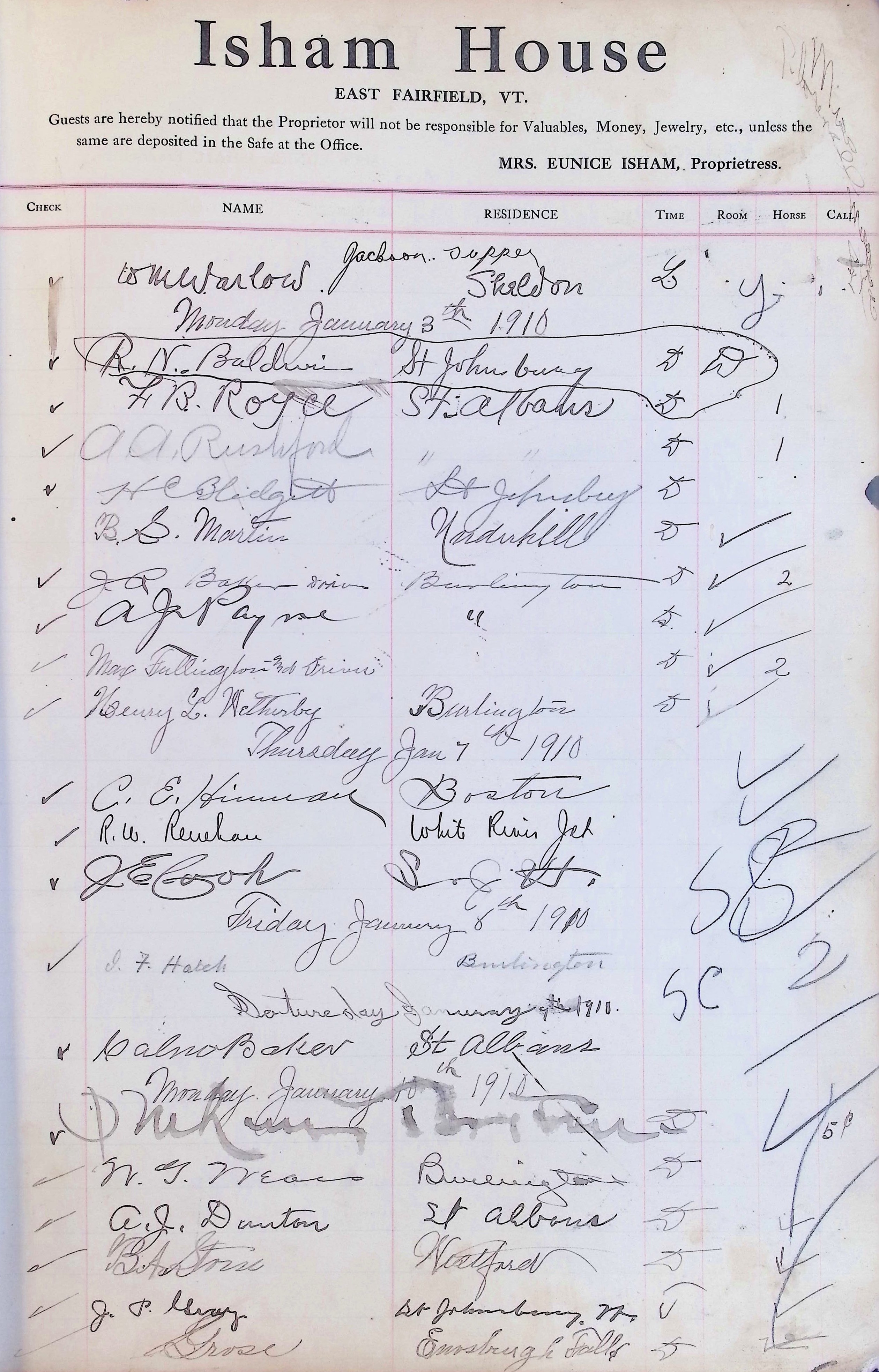 Isham Hotel register Vol. 4, Page 27