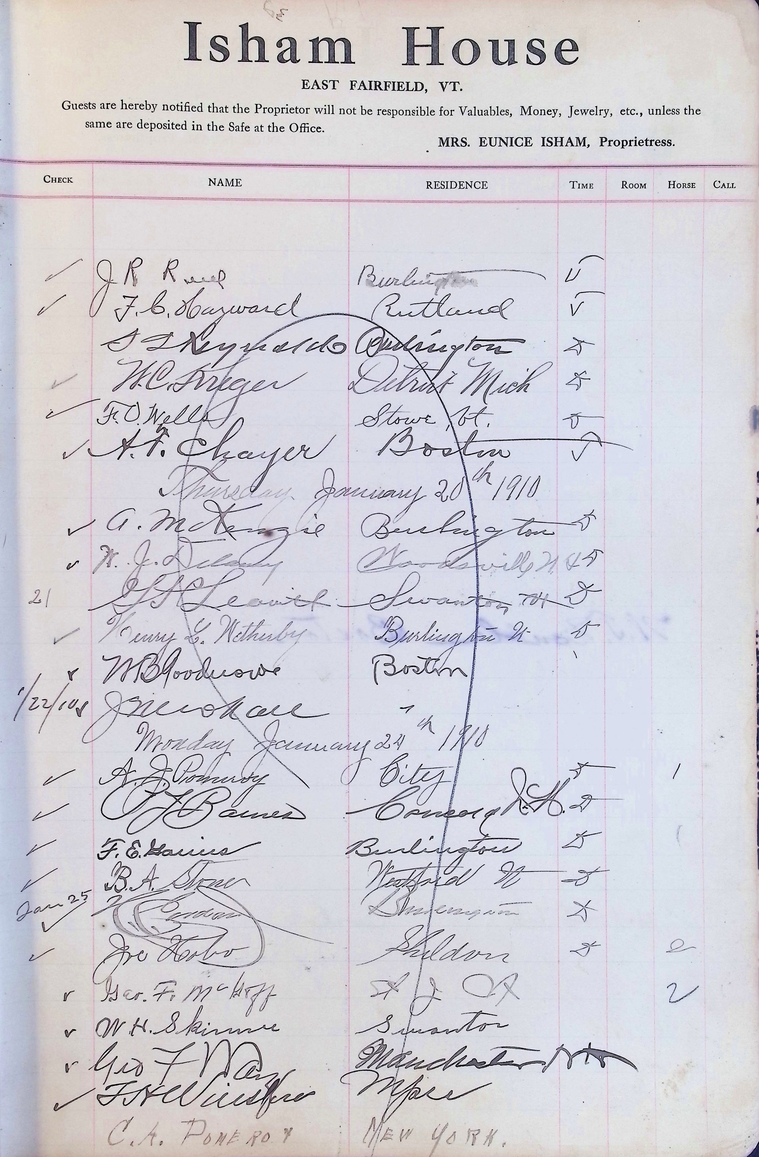Isham Hotel register Vol. 4, Page 29