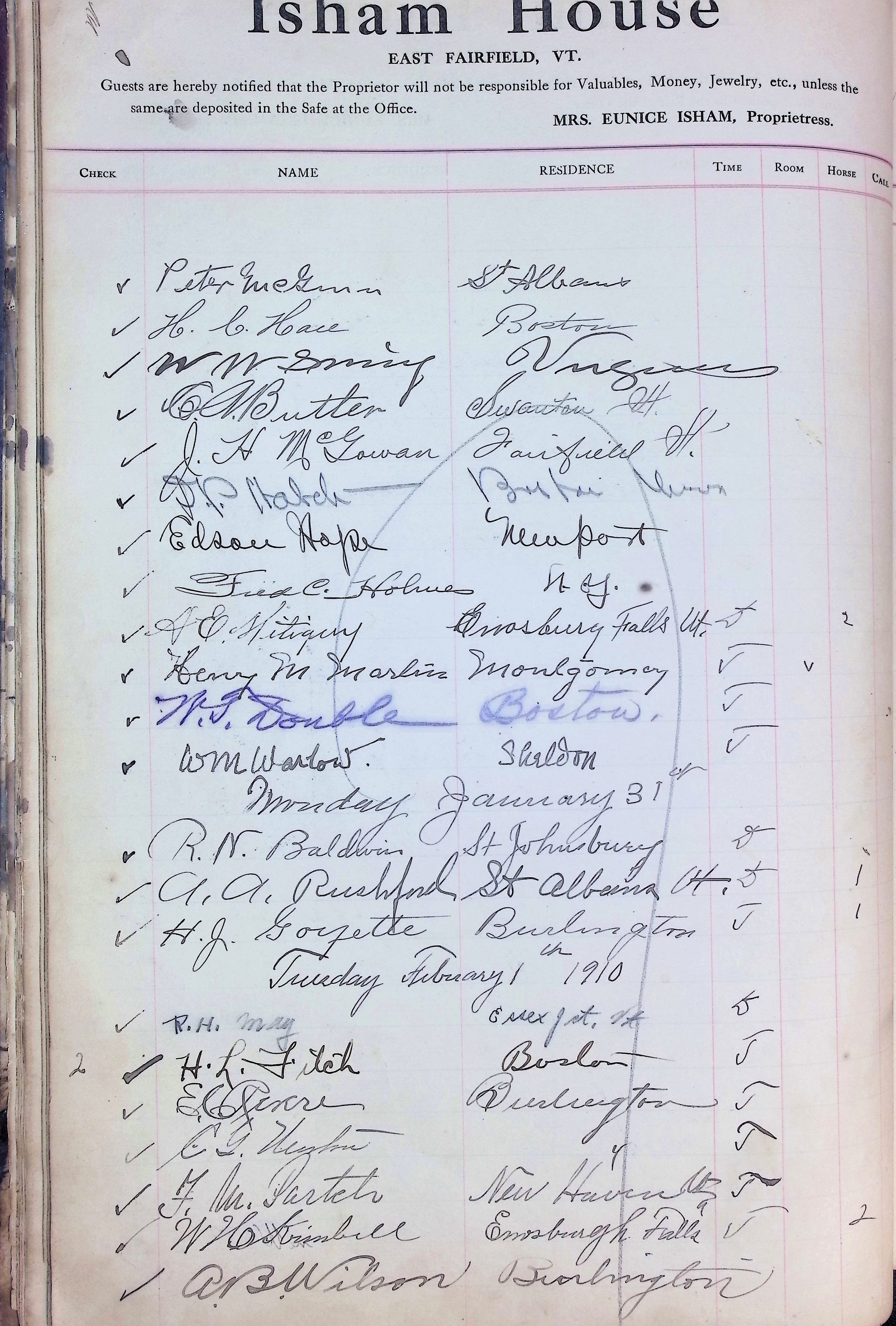 Isham Hotel register Vol. 4, Page 30