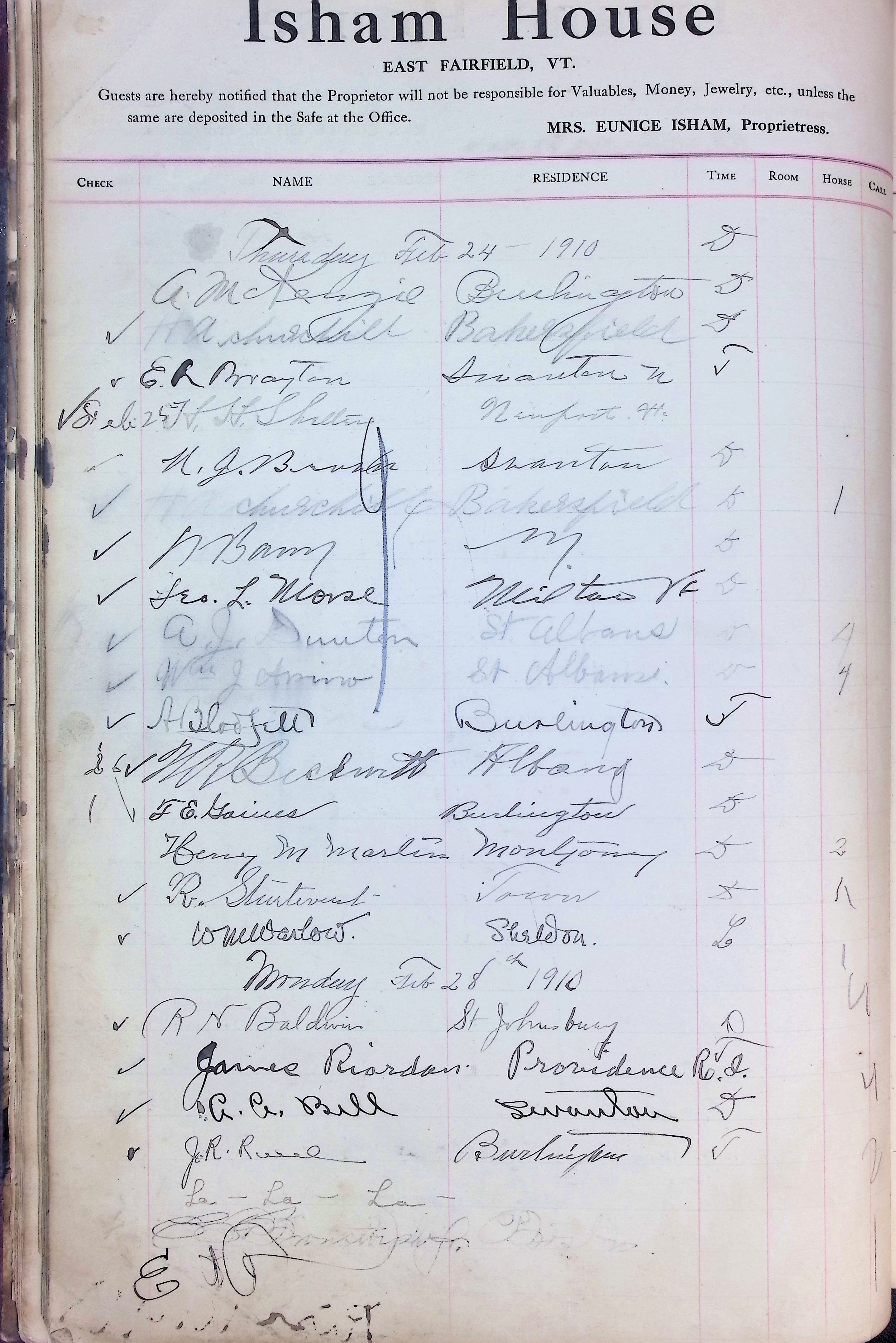 Isham Hotel register Vol. 4, Page 34