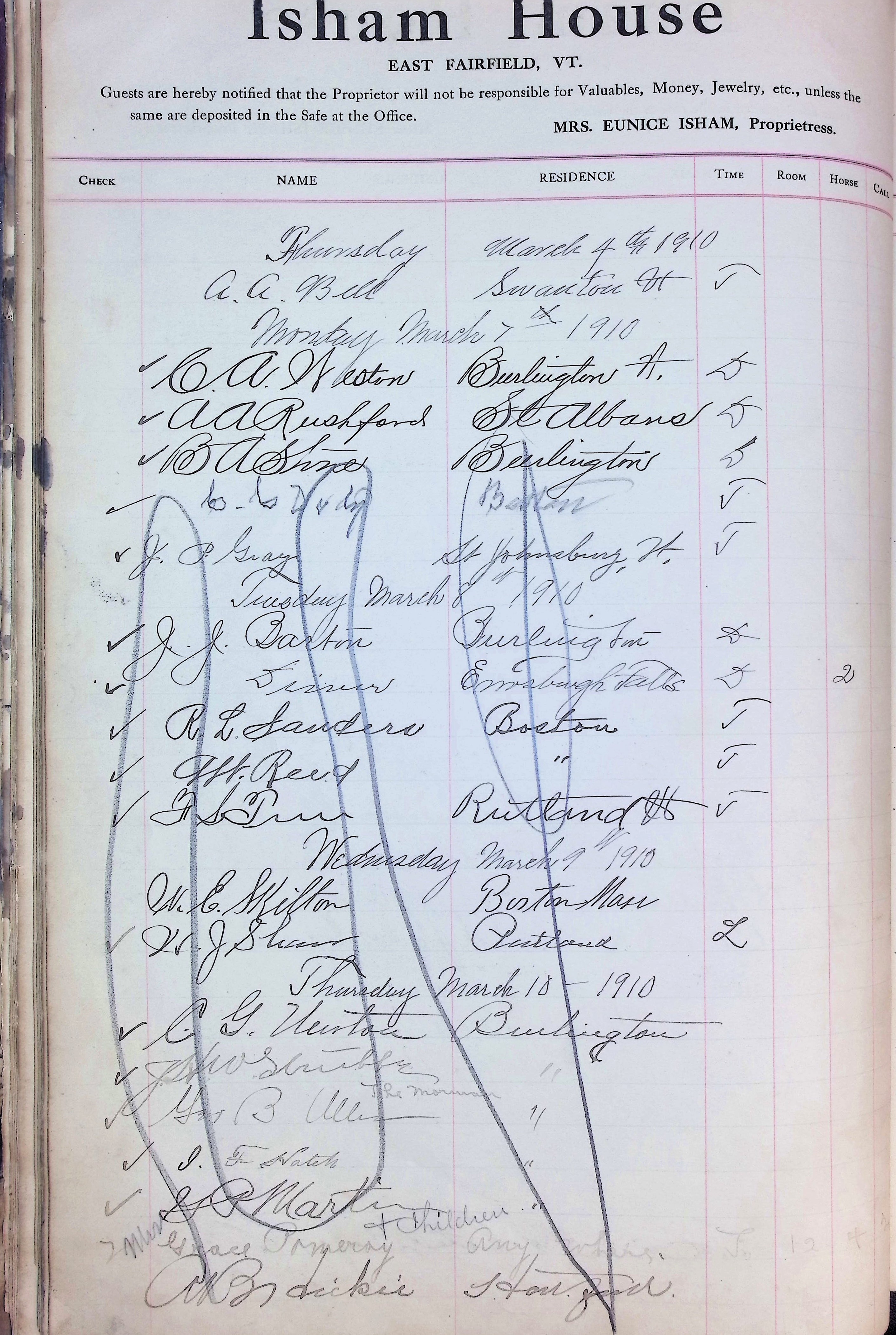 Isham Hotel register Vol. 4, Page 36