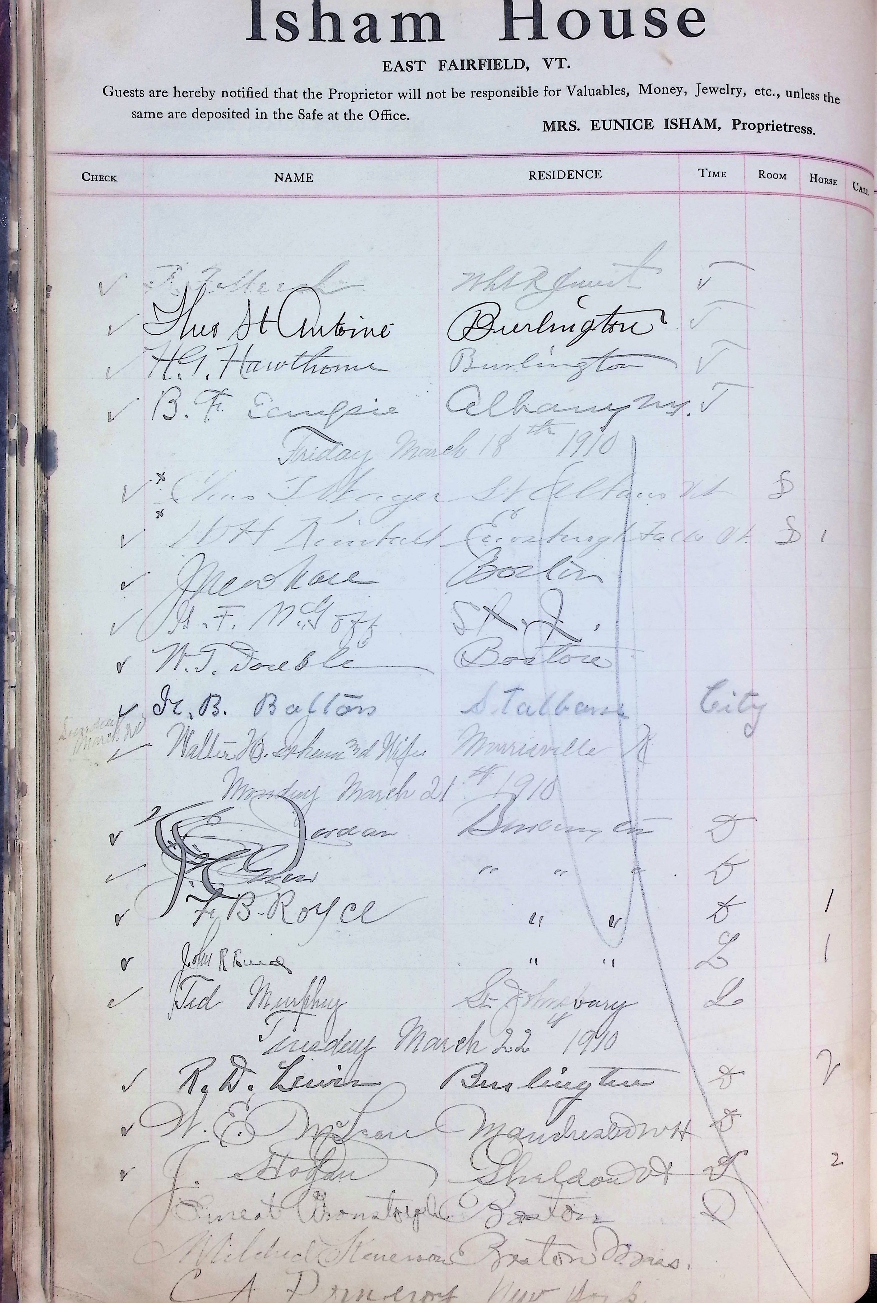 Isham Hotel register Vol. 4, Page 38