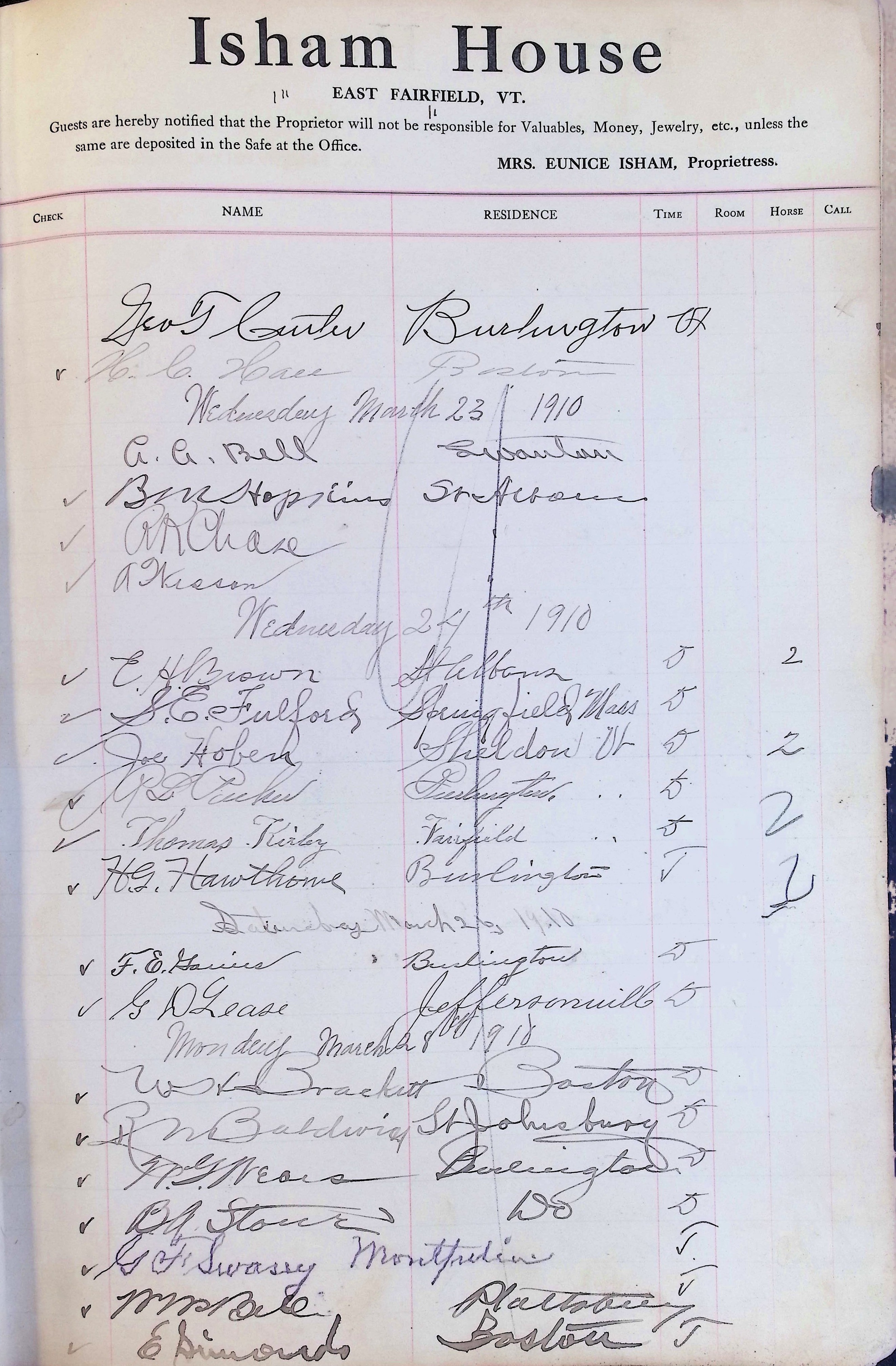 Isham Hotel register Vol. 4, Page 39