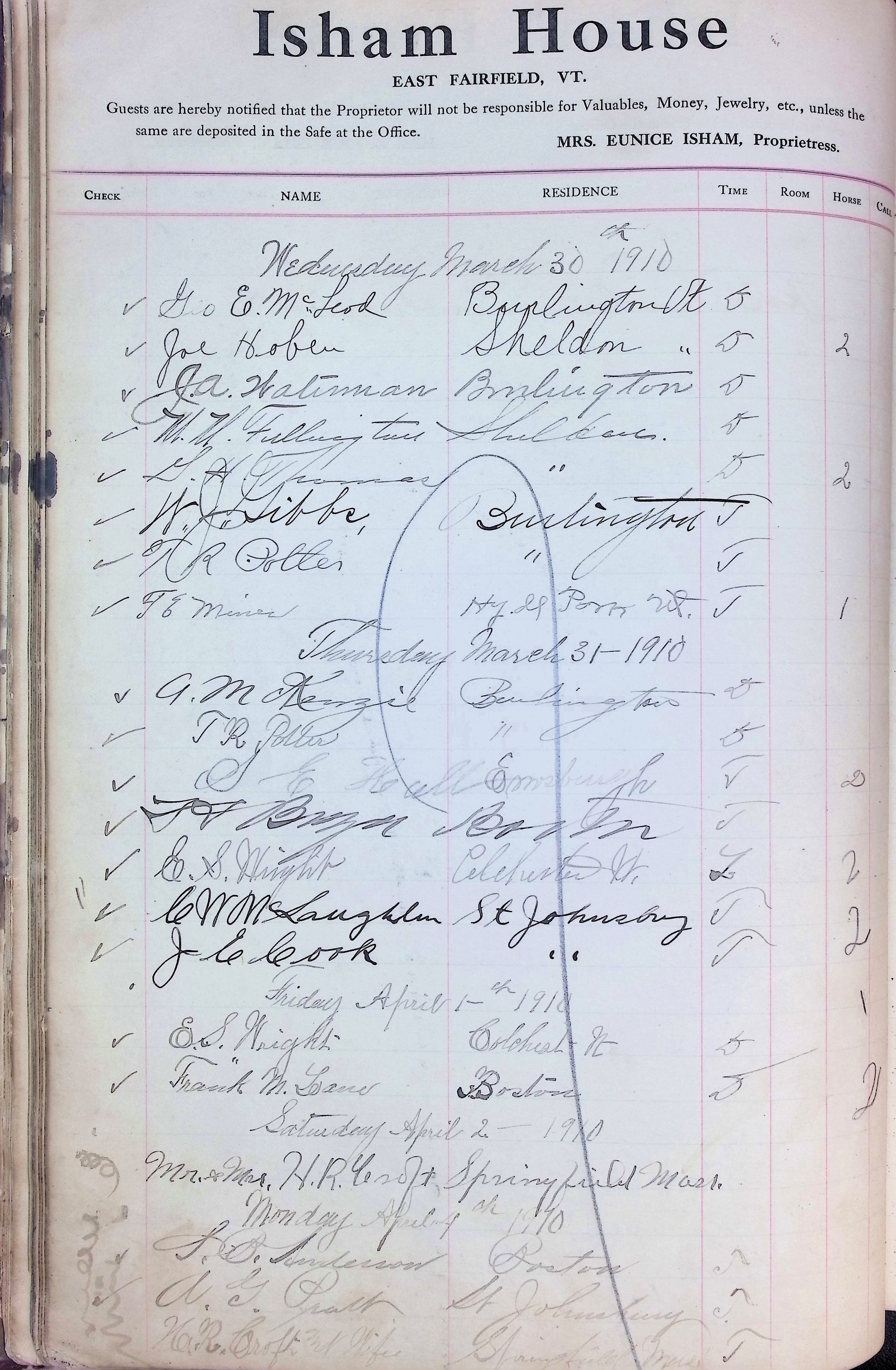 Isham Hotel register Vol. 4, Page 40