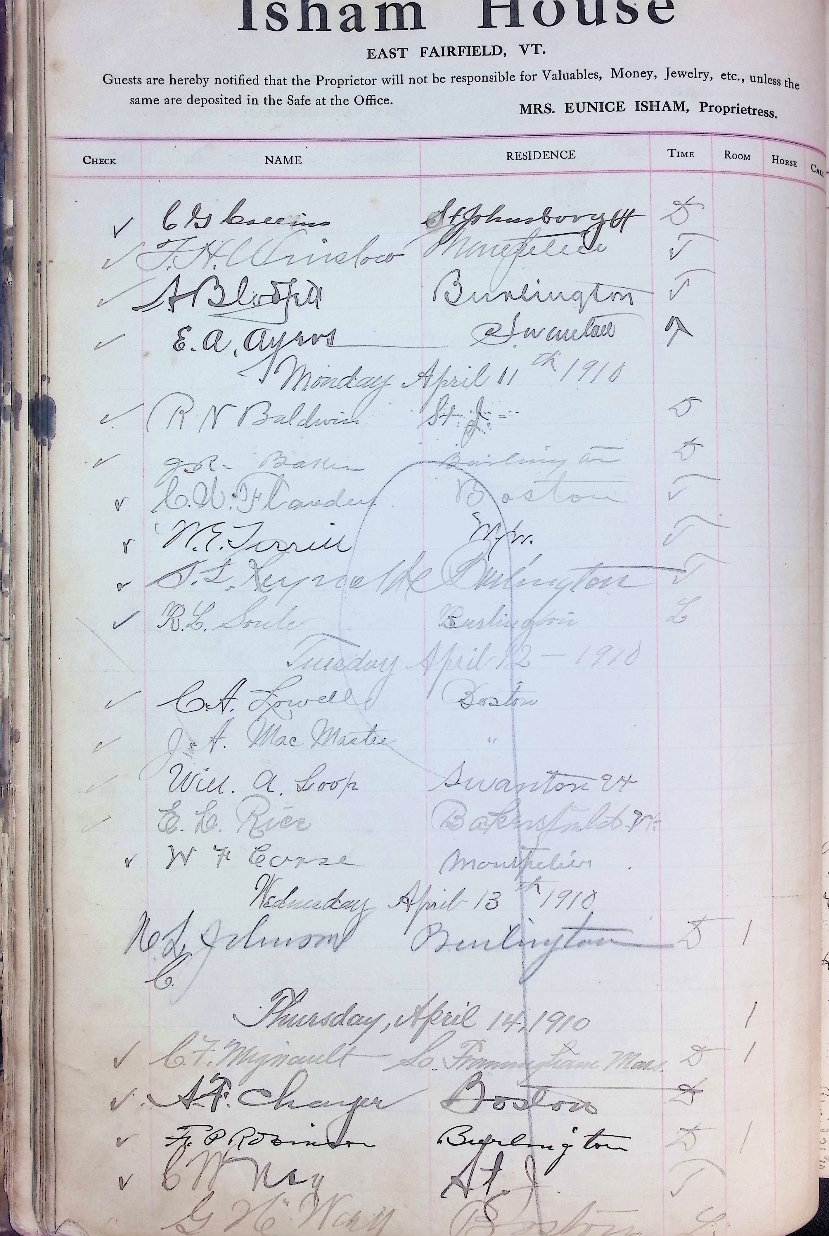 Isham Hotel register Vol. 4, Page 42
