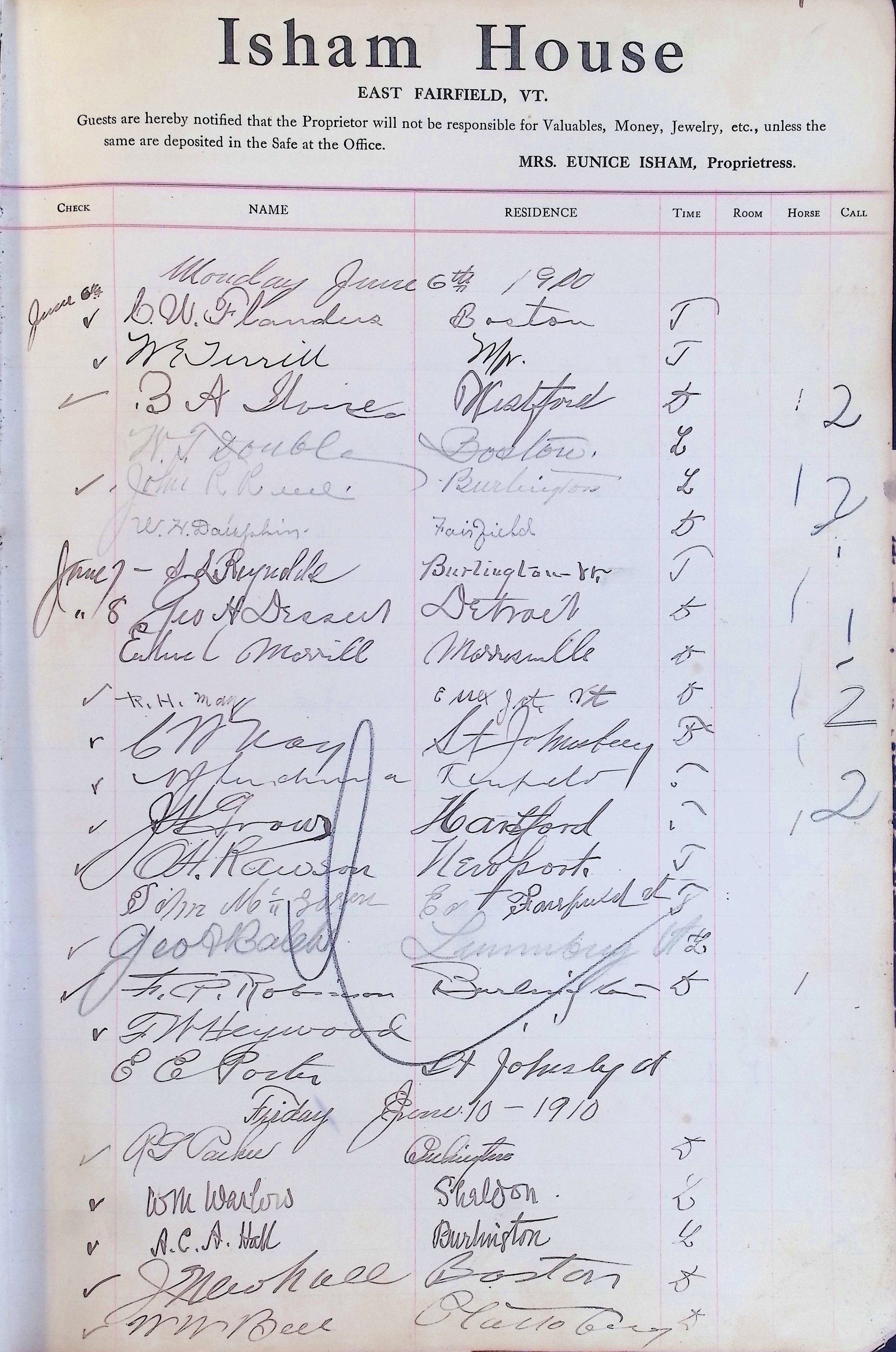 Isham Hotel register Vol. 4, Page 51