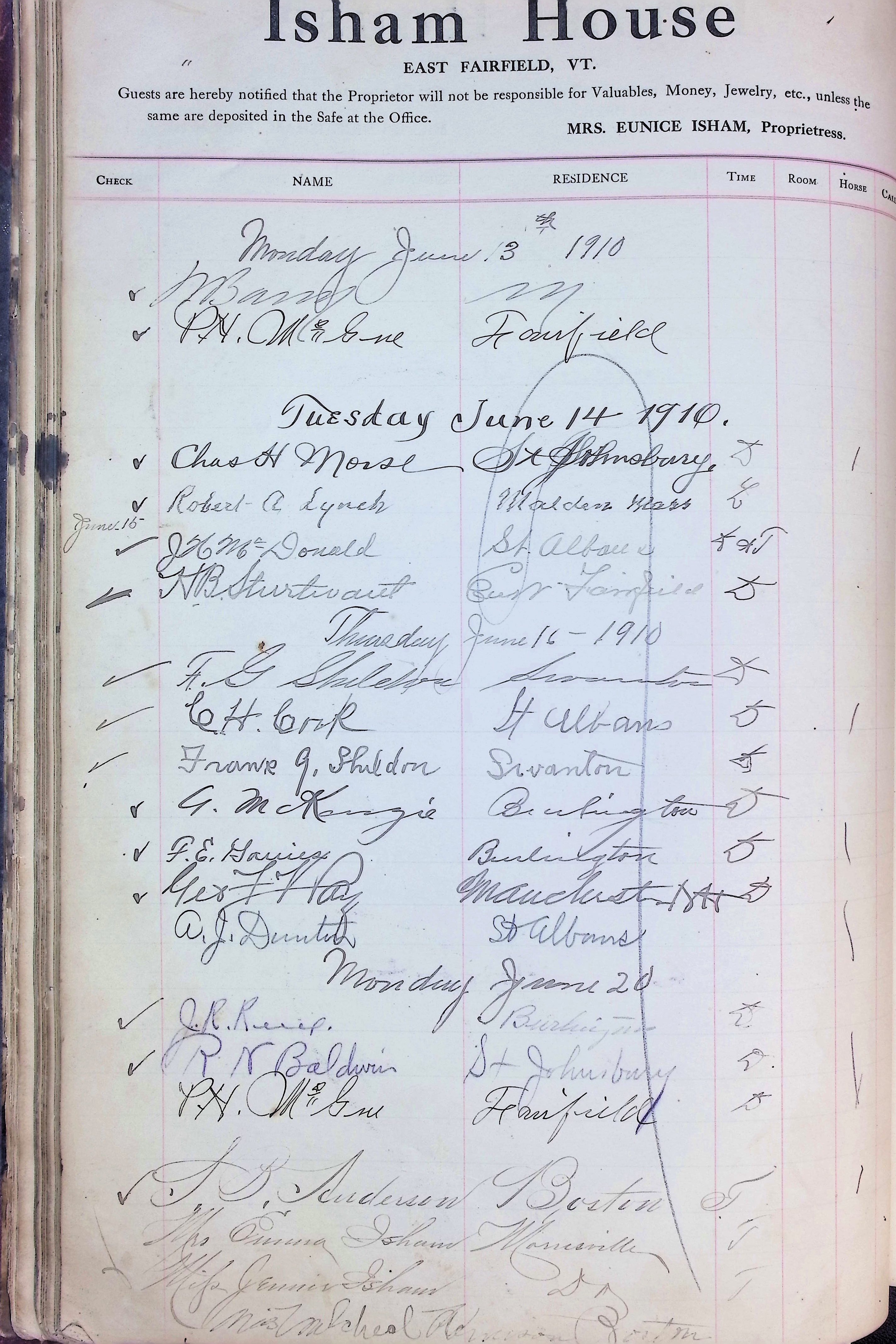 Isham Hotel register Vol. 4, Page 52