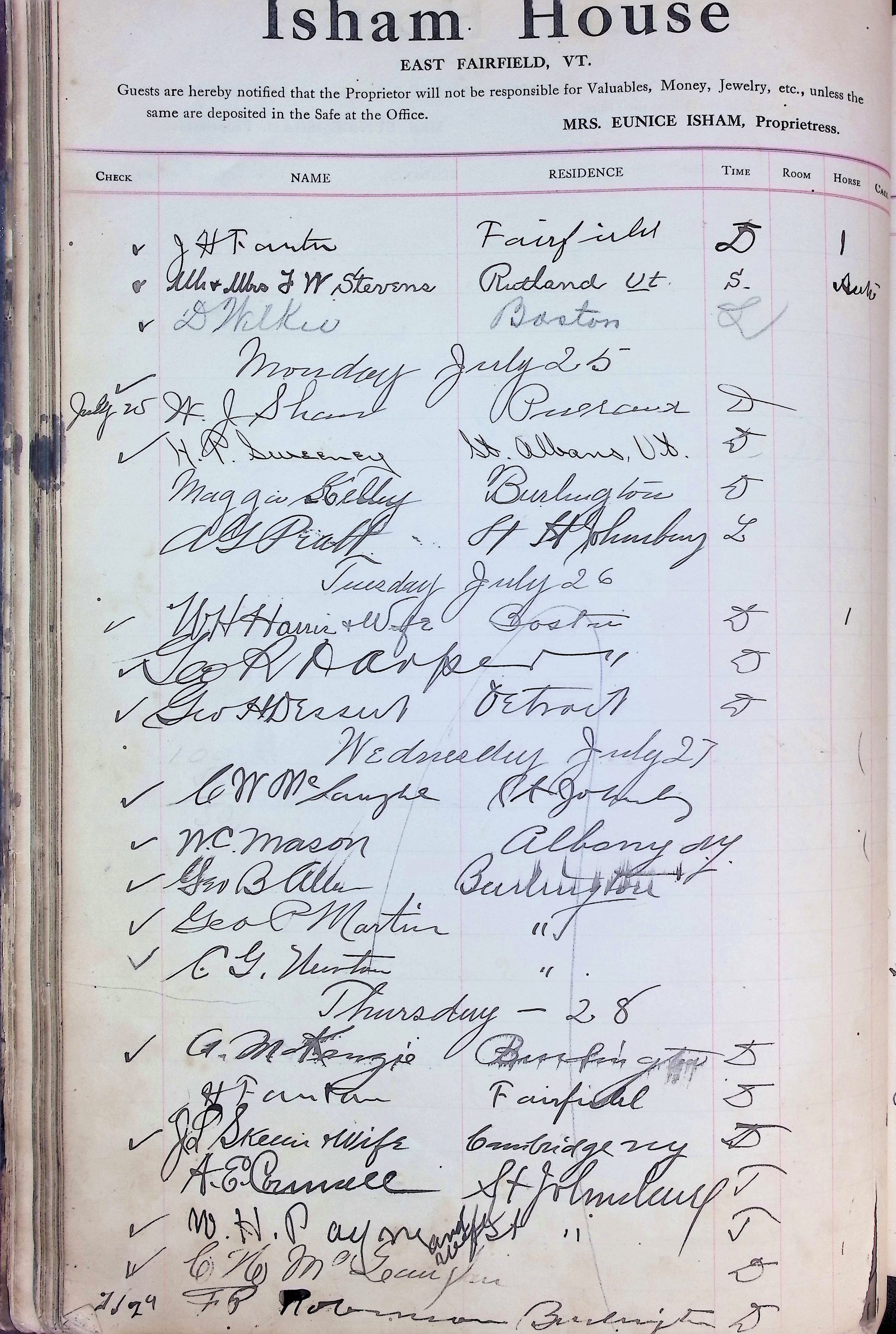 Isham Hotel register Vol. 4, Page 58