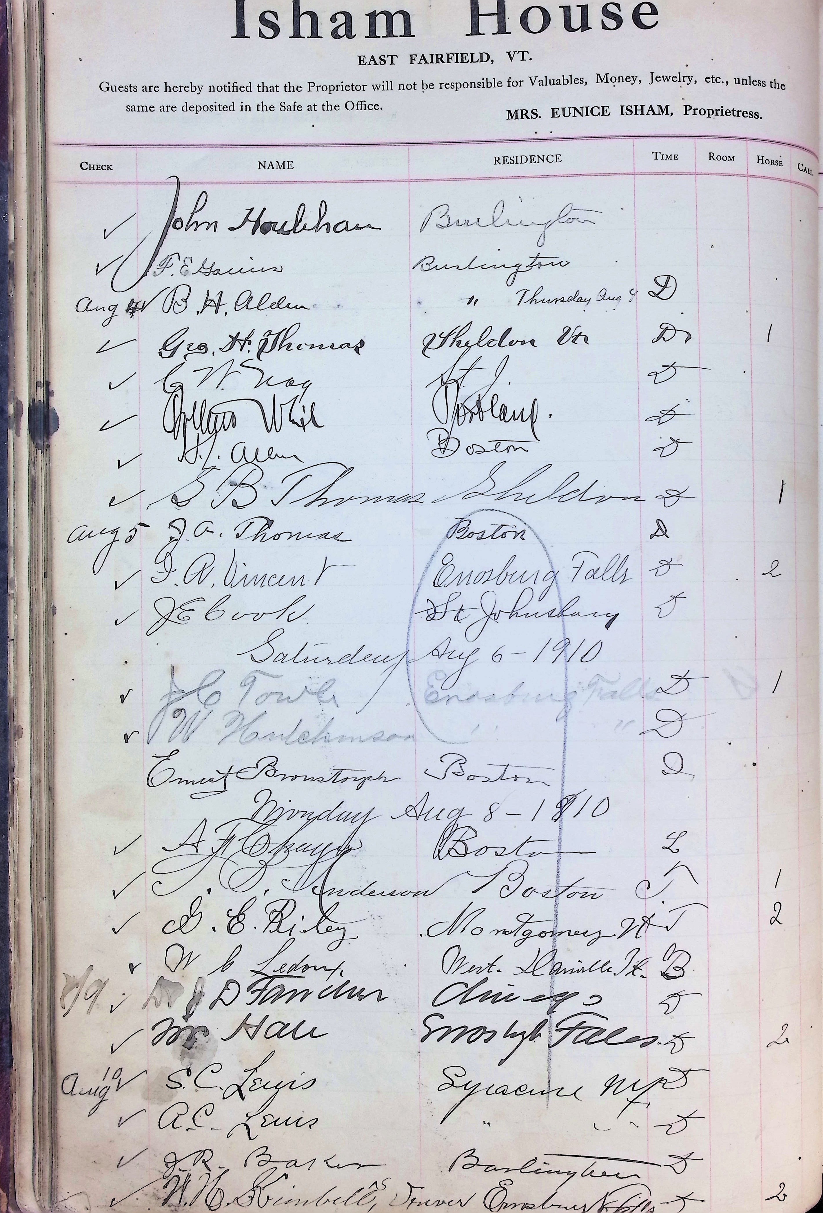 Isham Hotel register Vol. 4, Page 60