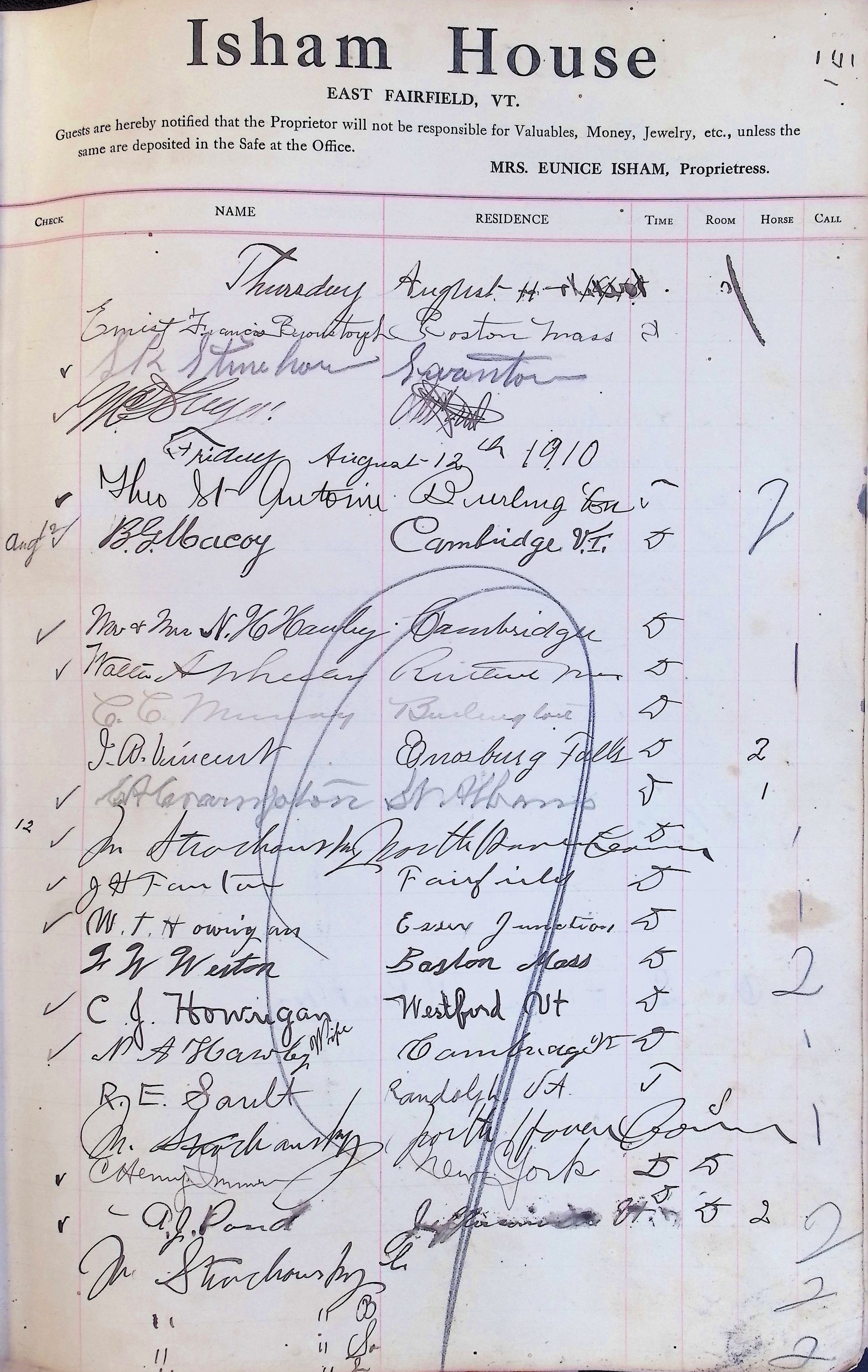 Isham Hotel register Vol. 4, Page 61