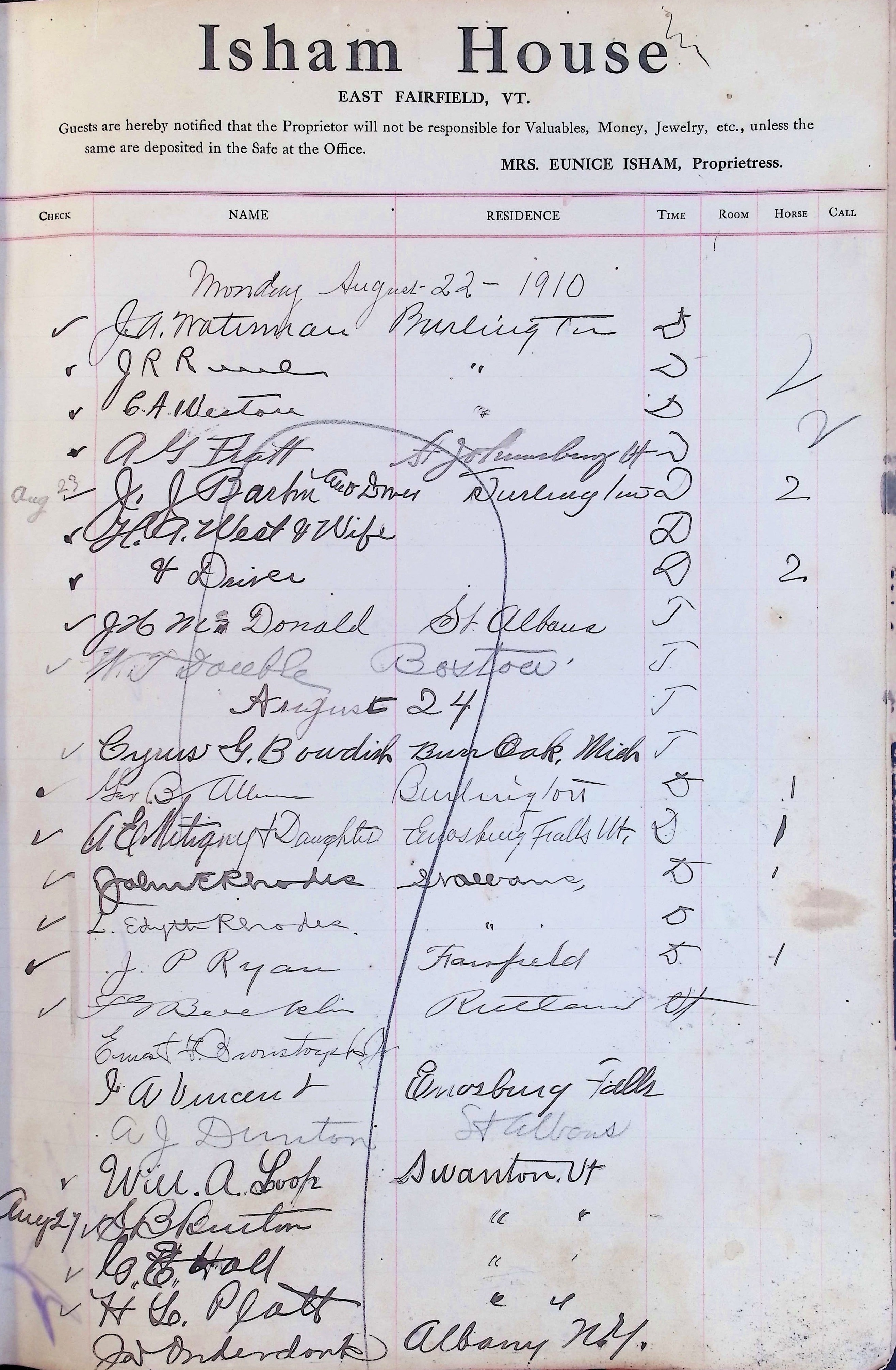 Isham Hotel register Vol. 4, Page 63