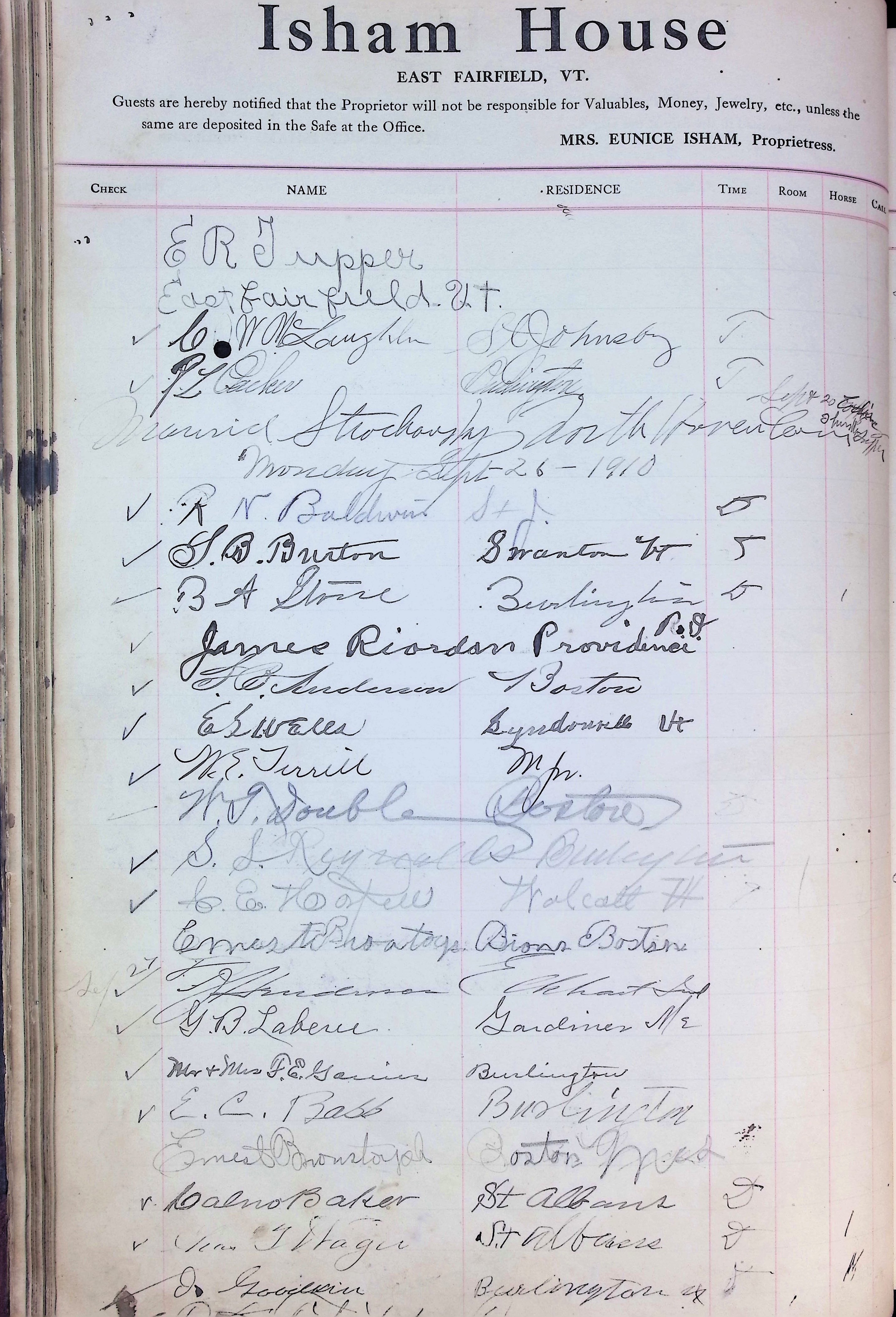 Isham Hotel register Vol. 4, Page 68