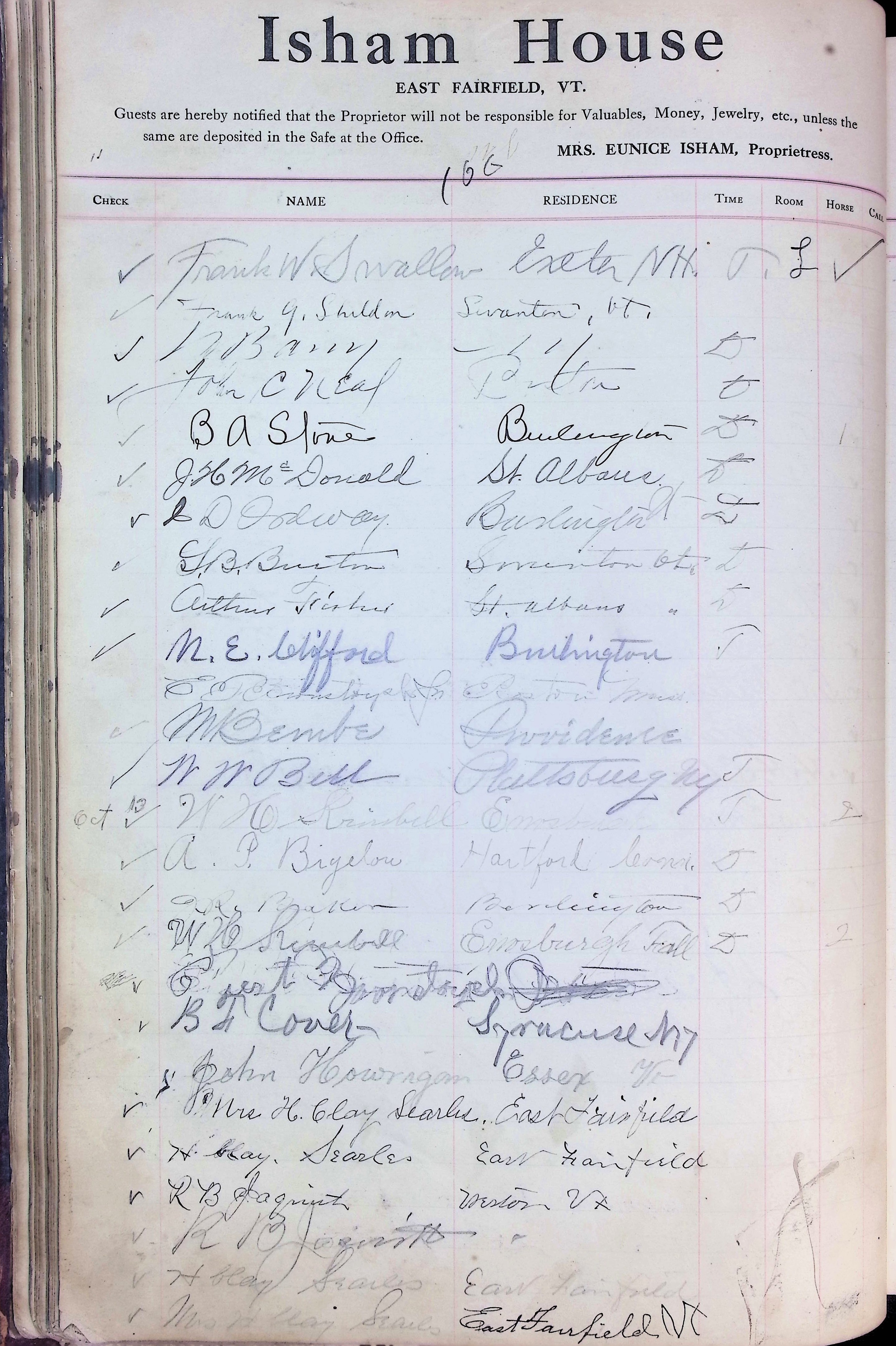Isham Hotel register Vol. 4, Page 70