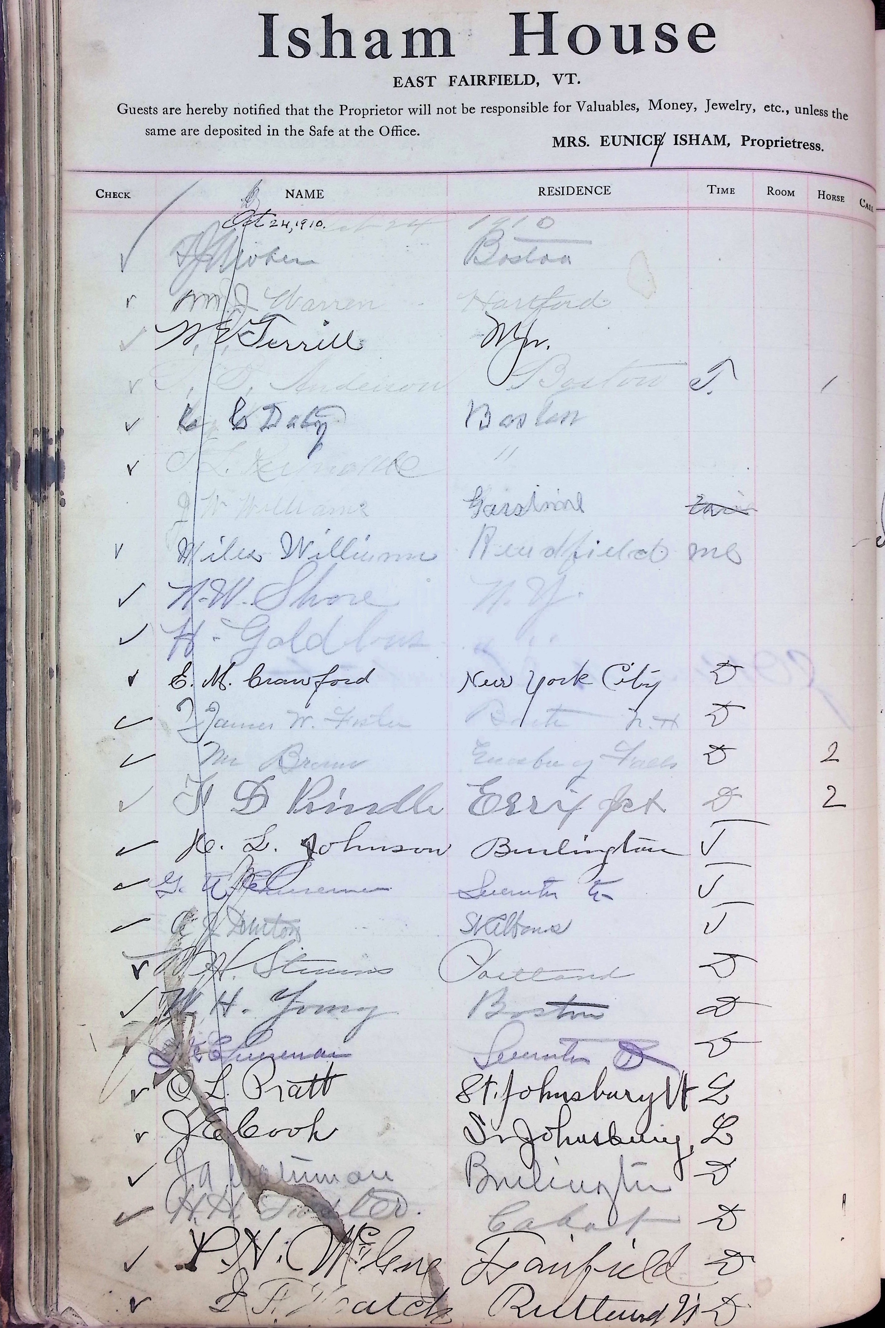Isham Hotel register Vol. 4, Page 72