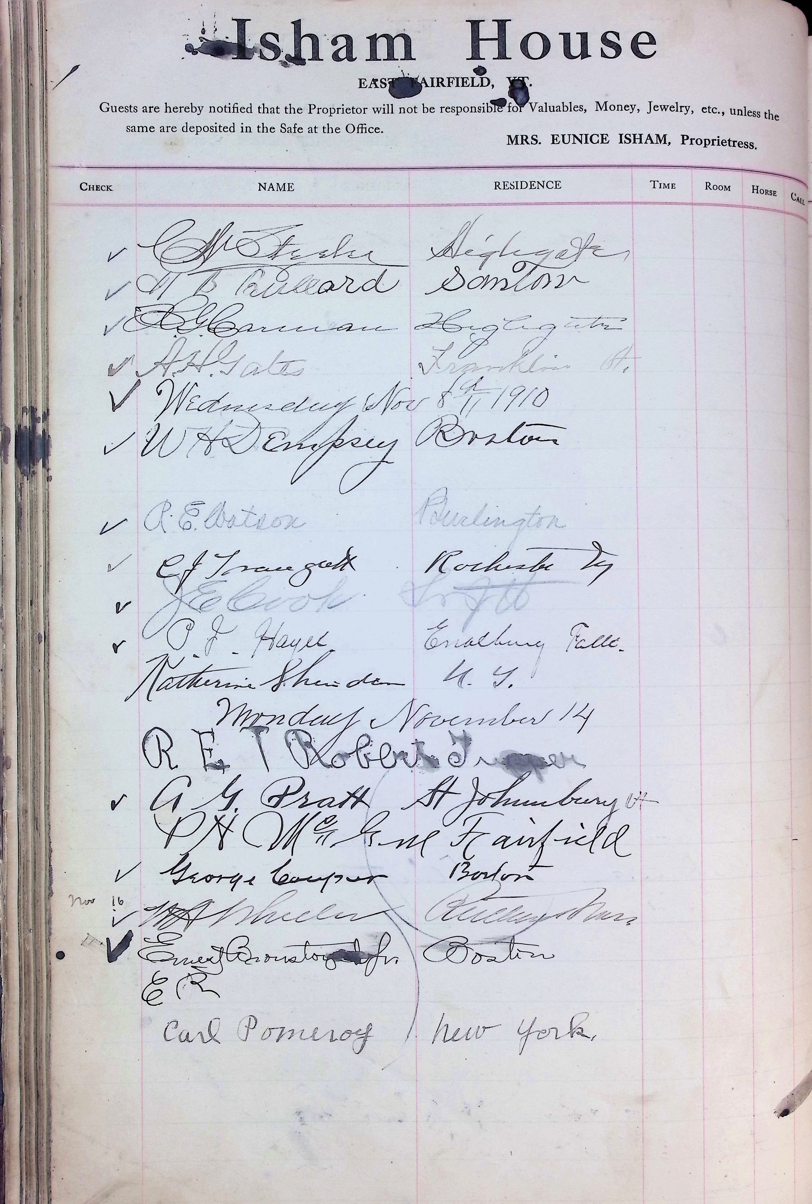 Isham Hotel register Vol. 4, Page 74