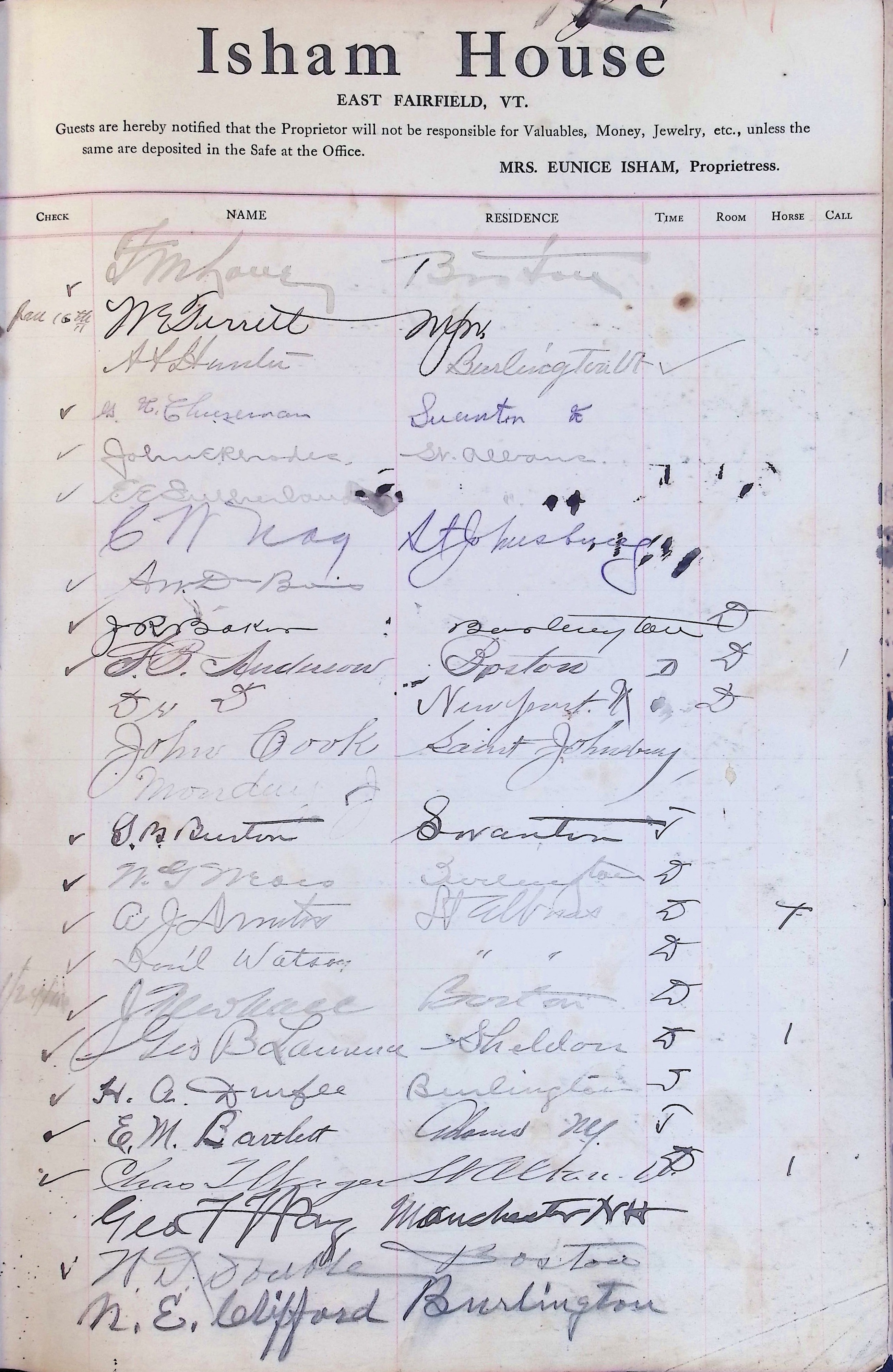 Isham Hotel register Vol. 4, Page 81