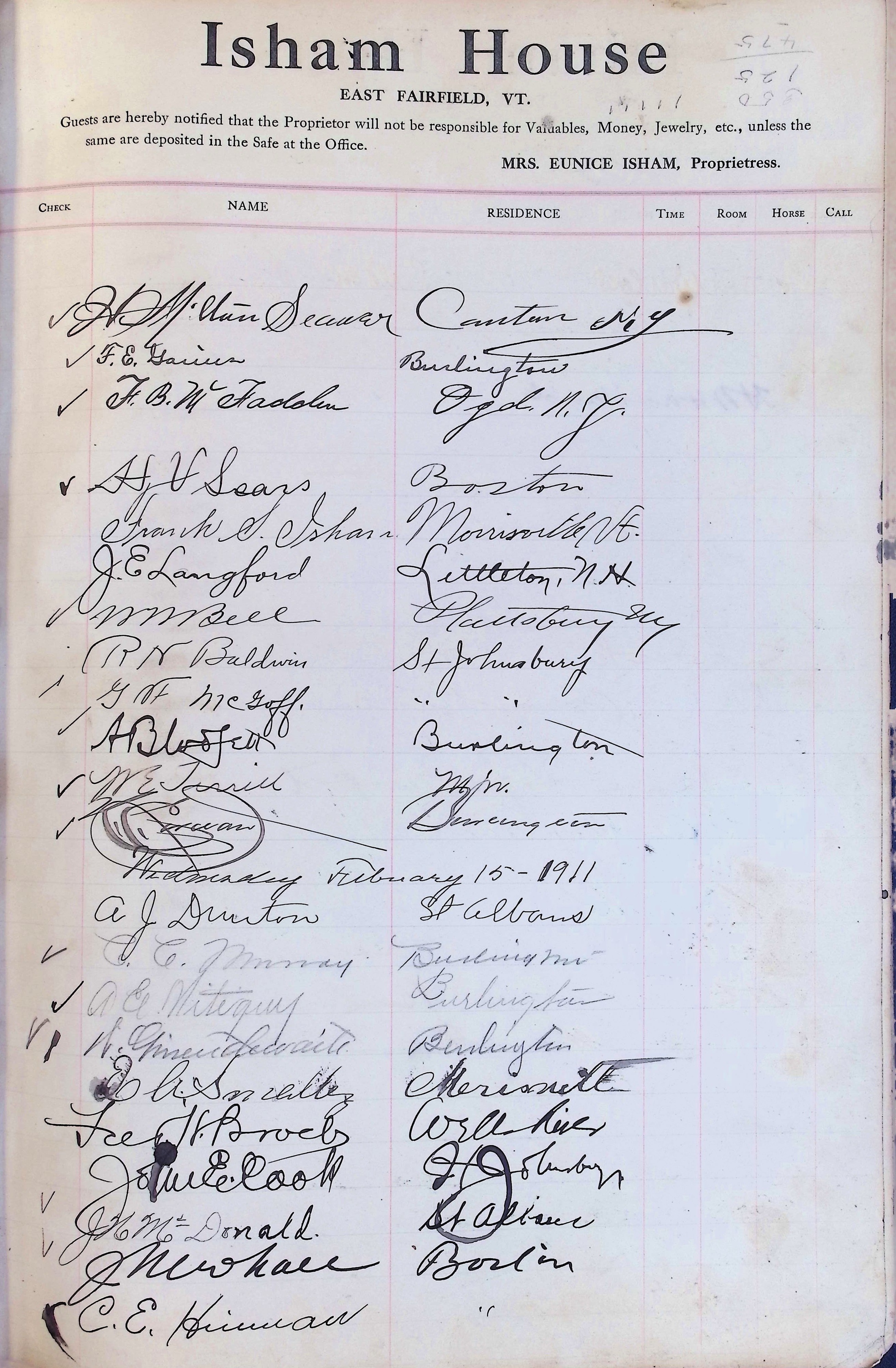 Isham Hotel register Vol. 4, Page 83