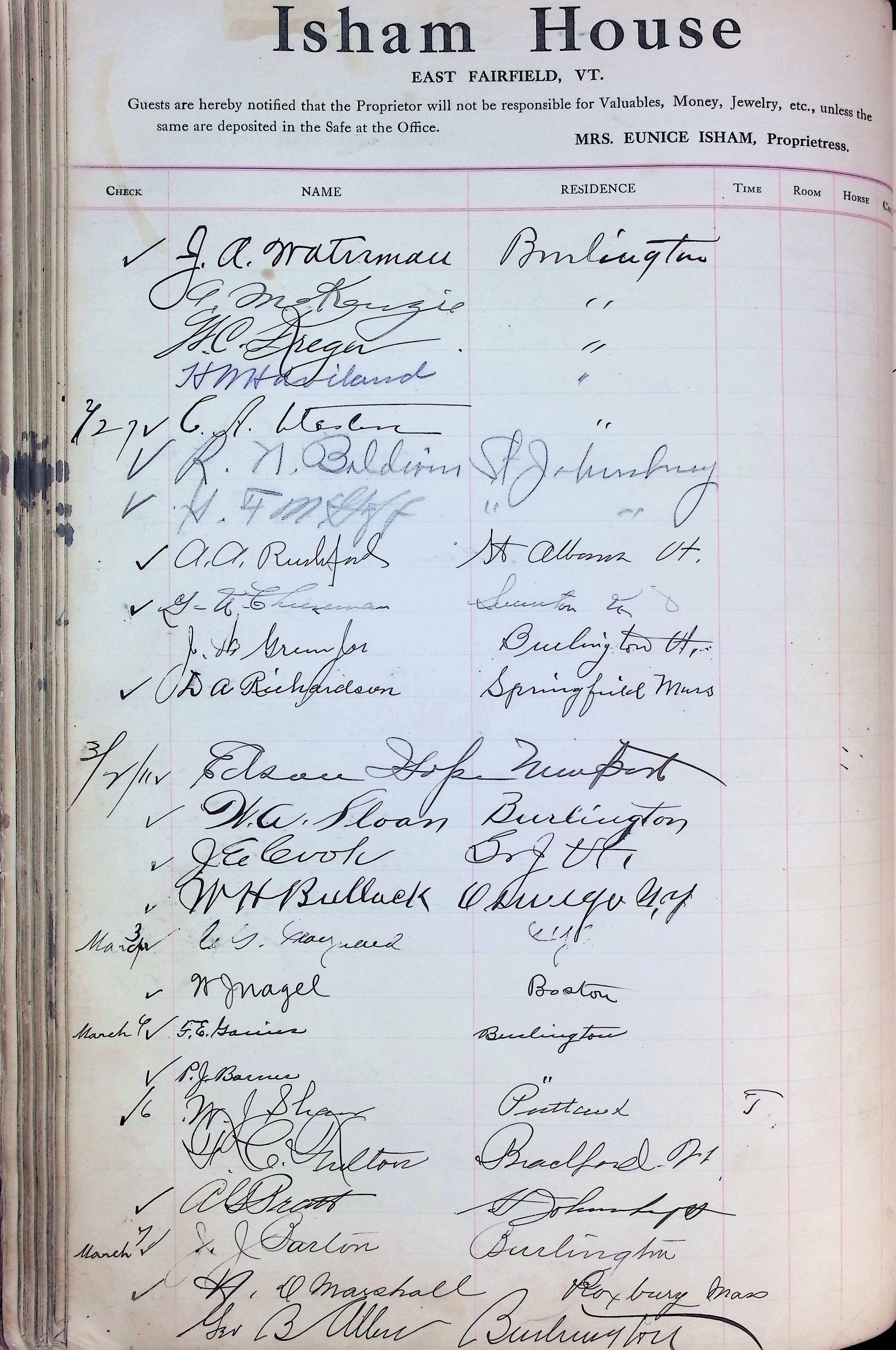 Isham Hotel register Vol. 4, Page 84