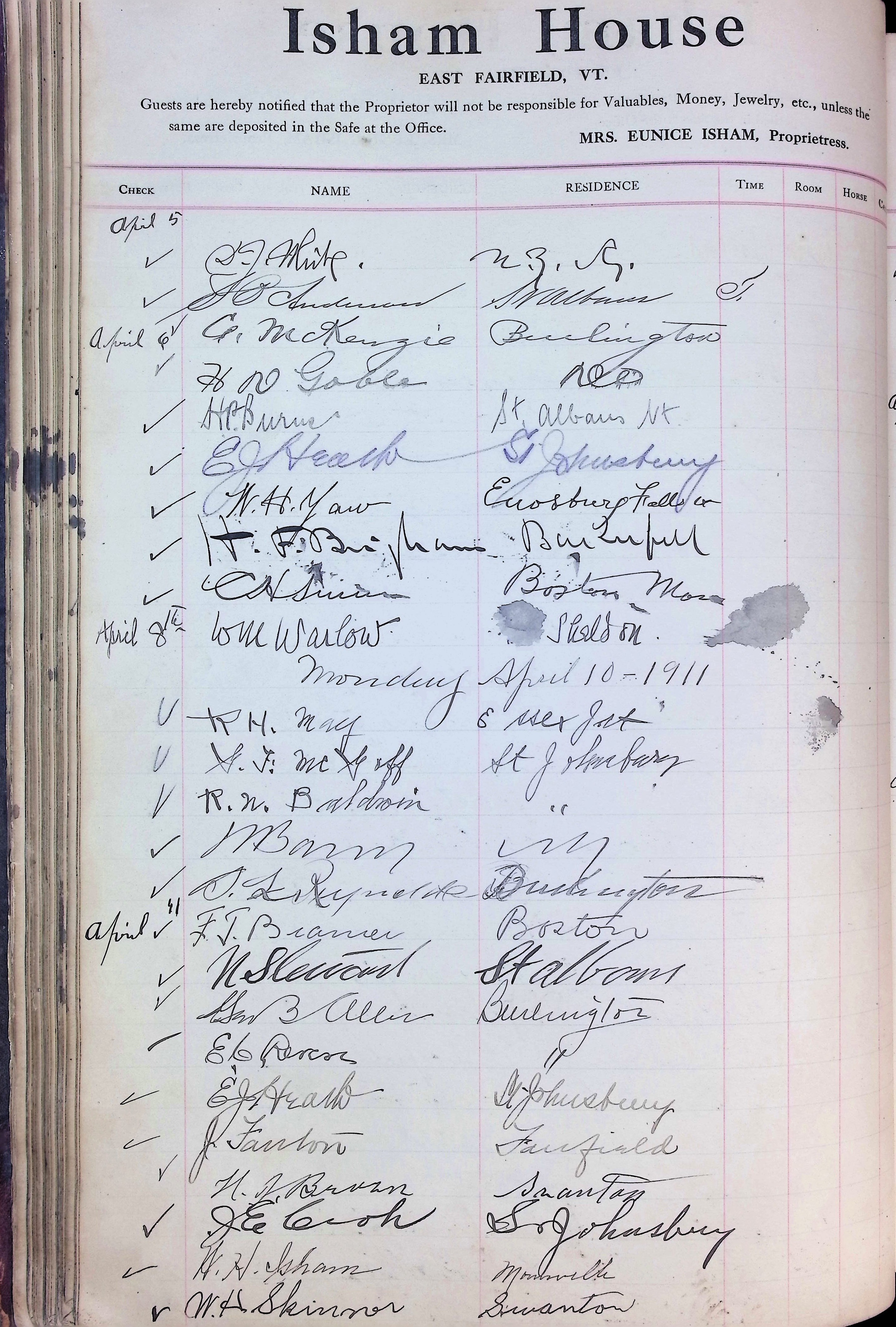 Isham Hotel register Vol. 4, Page 88