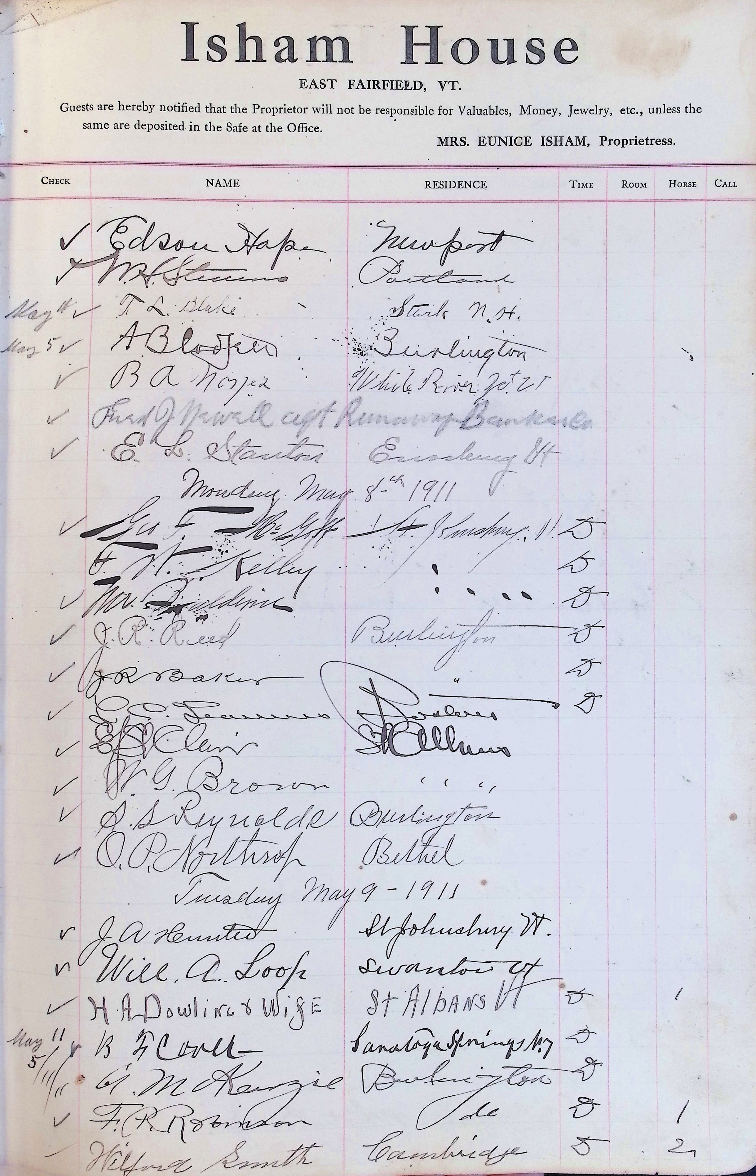 Isham Hotel register Vol. 4, Page 91