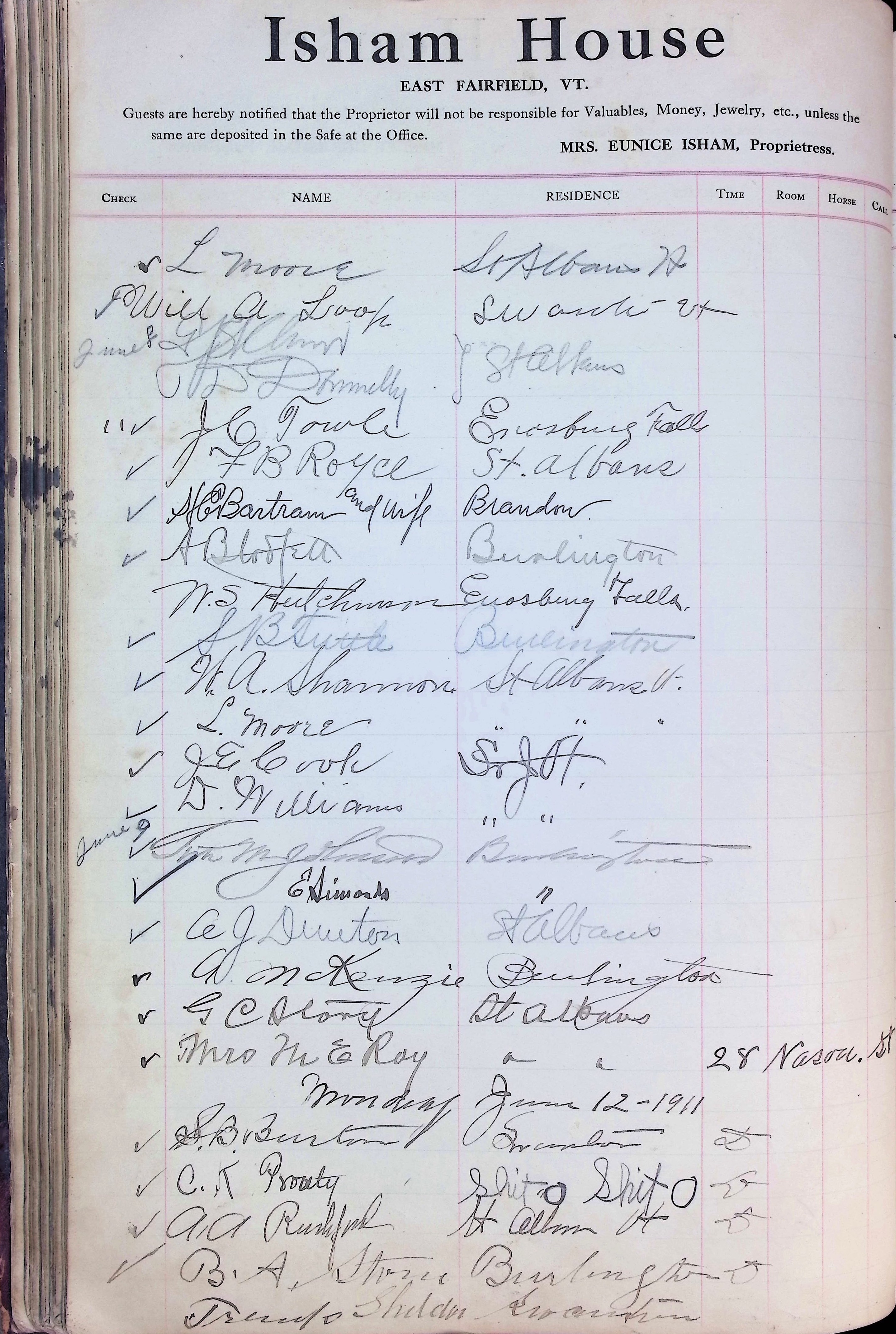 Isham Hotel register Vol. 4, Page 96