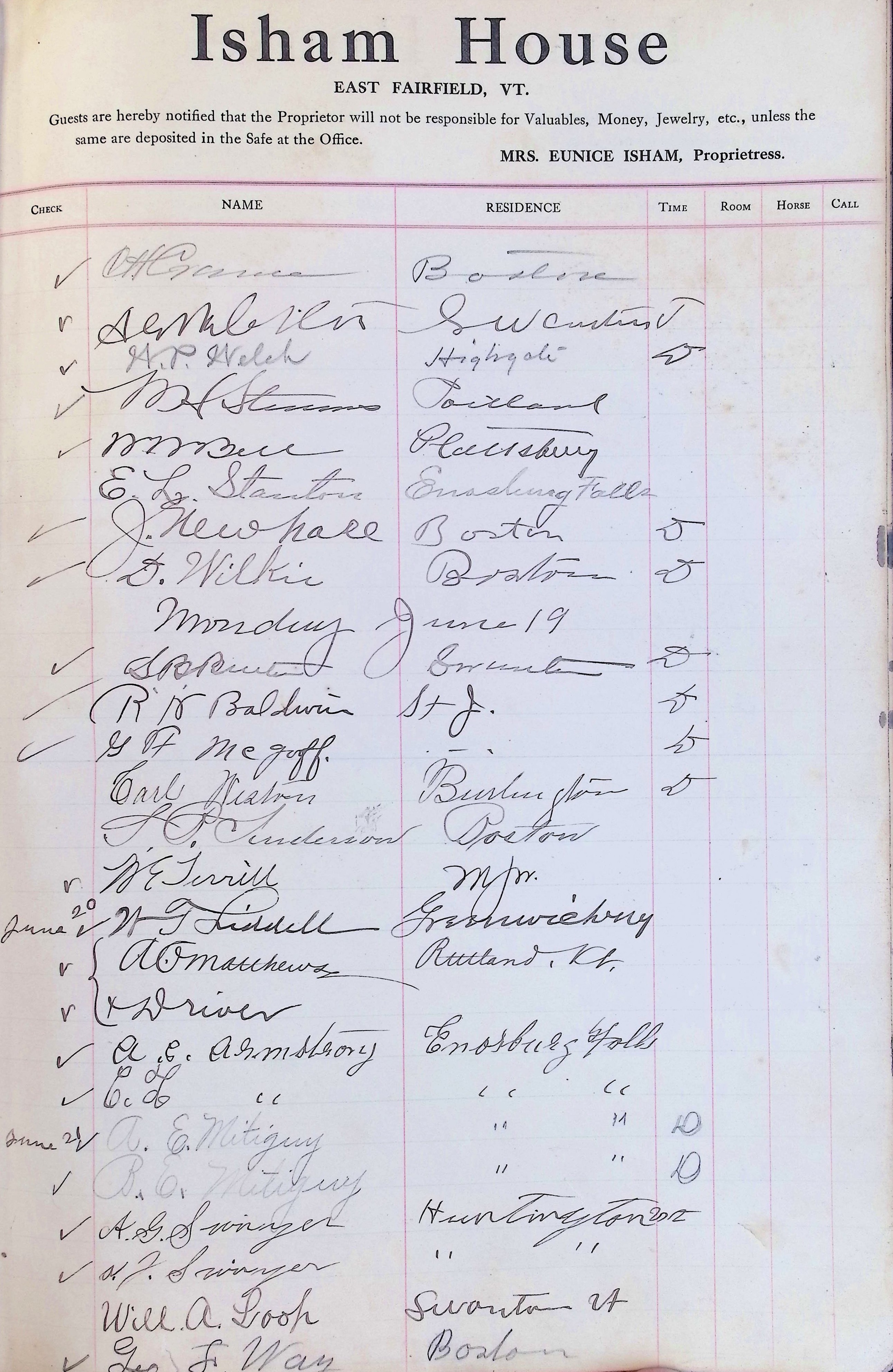 Isham Hotel register Vol. 4, Page 97