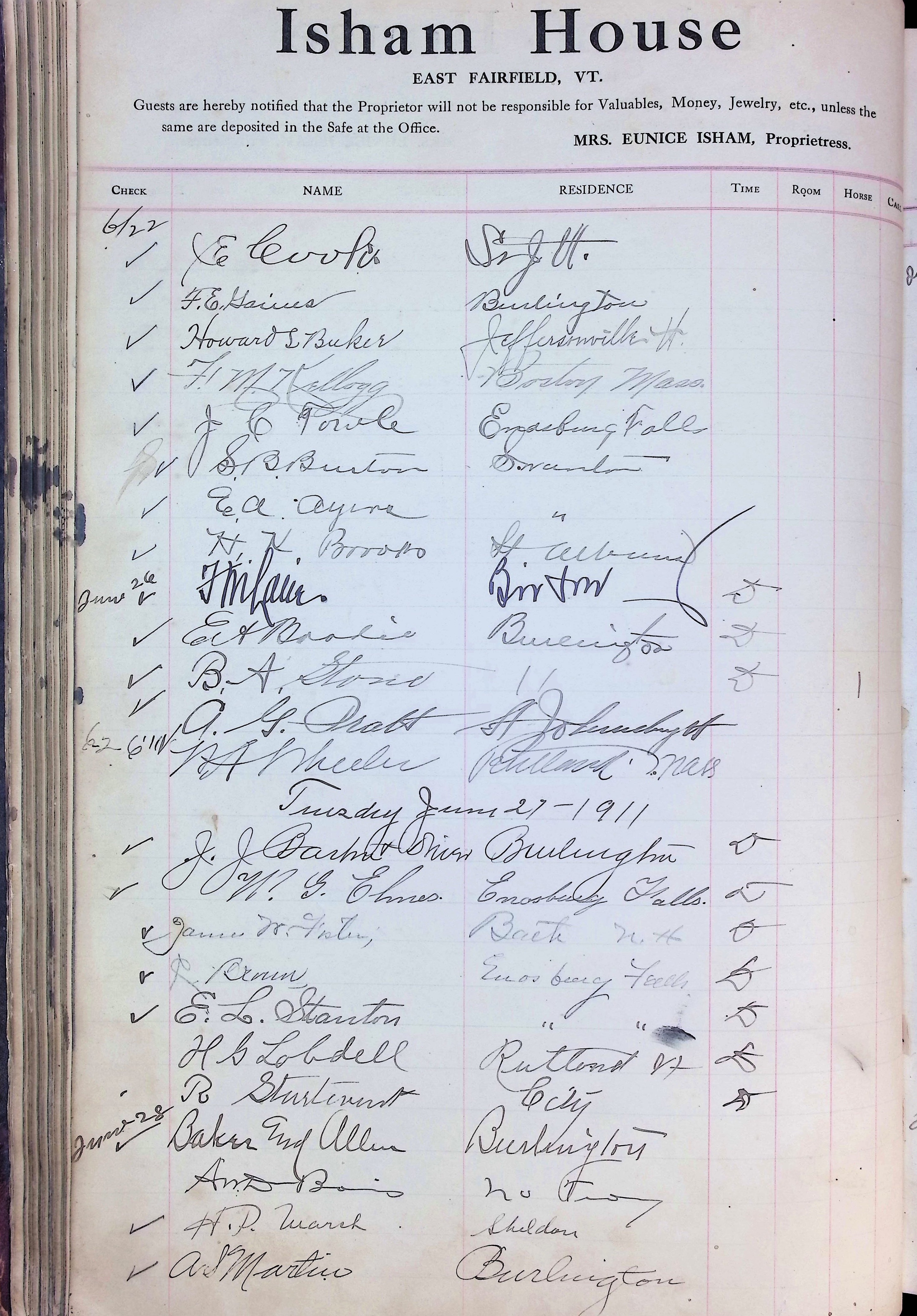 Isham Hotel register Vol. 4, Page 98