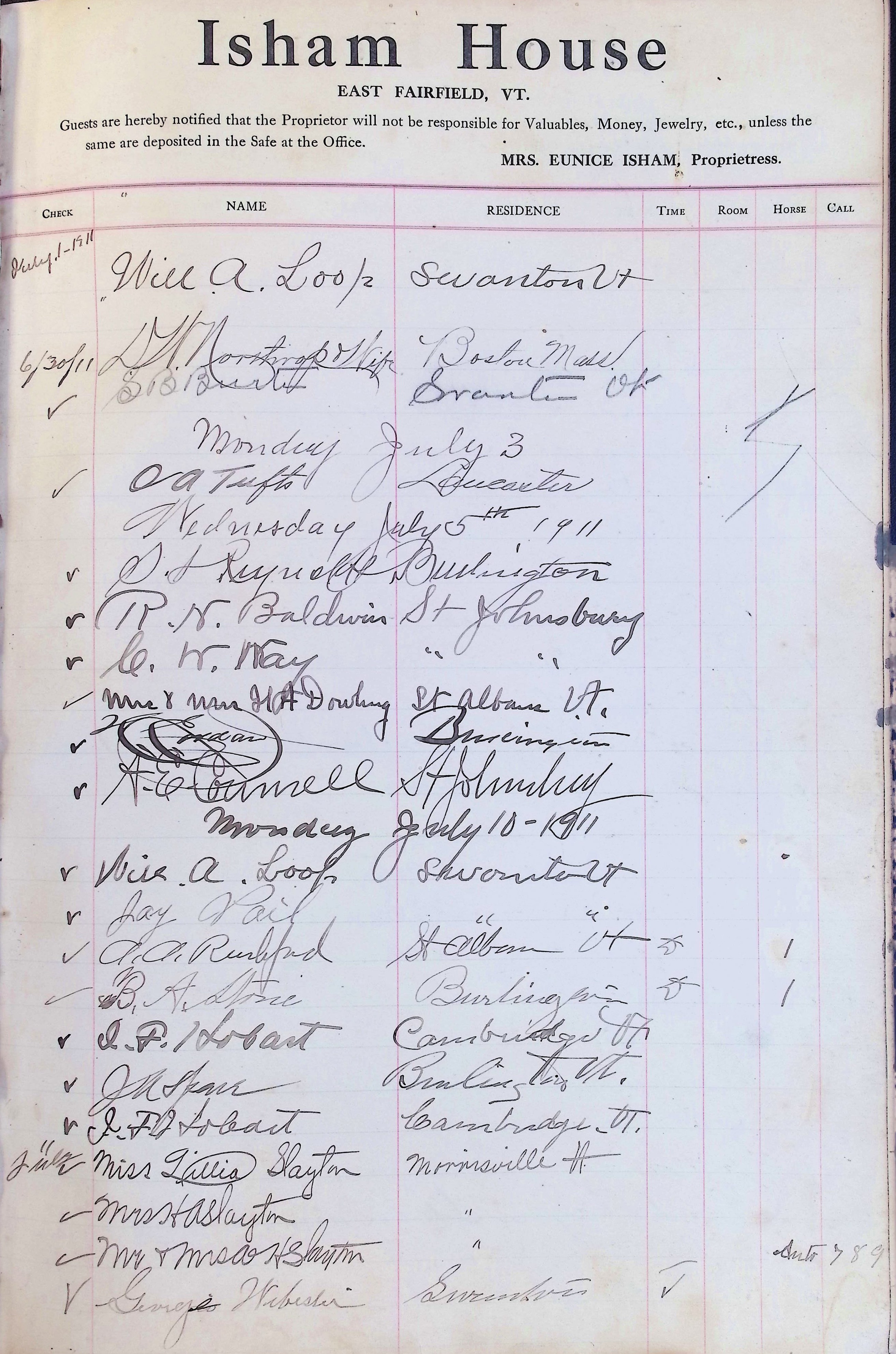 Isham Hotel register Vol. 4, Page 99