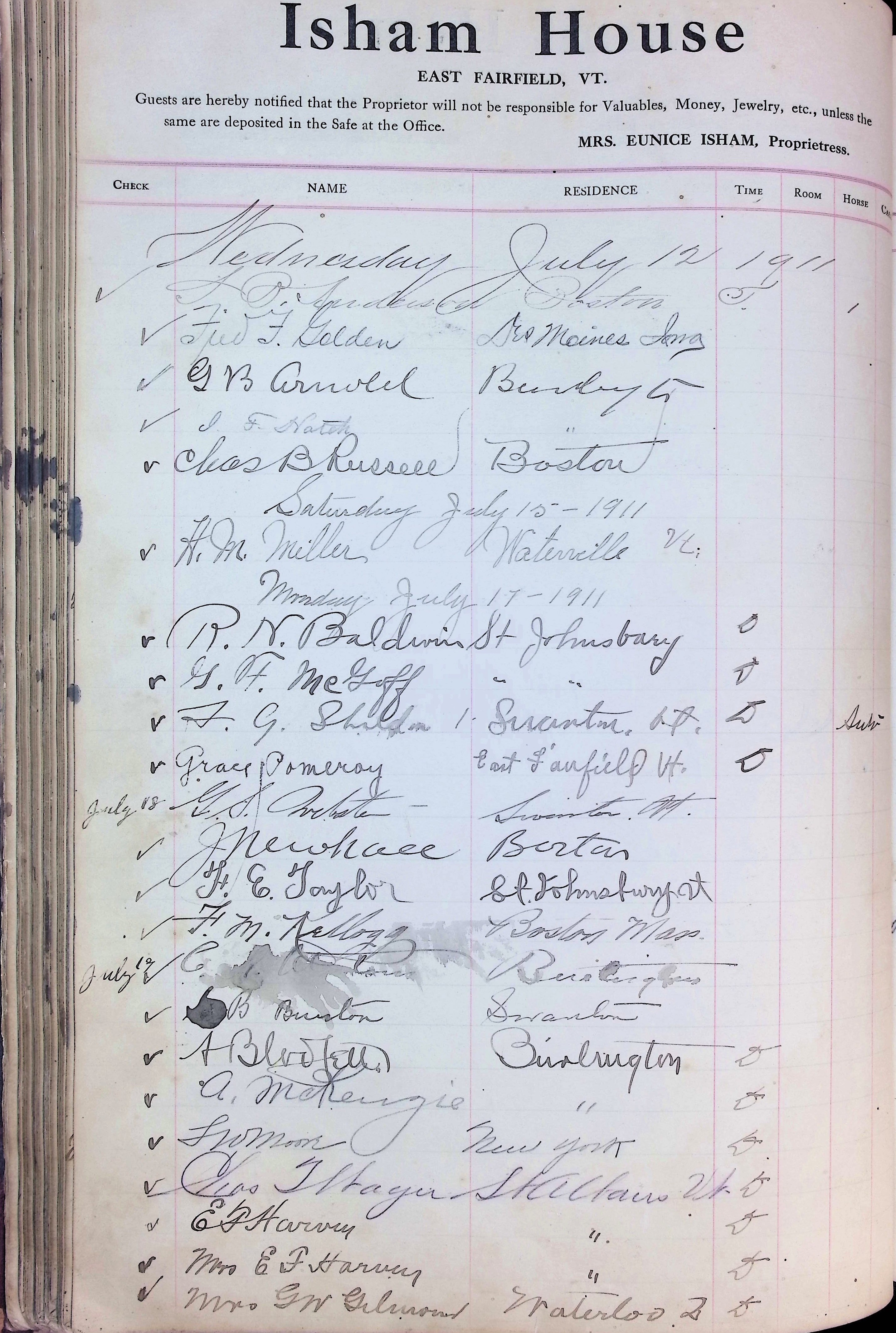 Isham Hotel register Vol. 4, Page 100