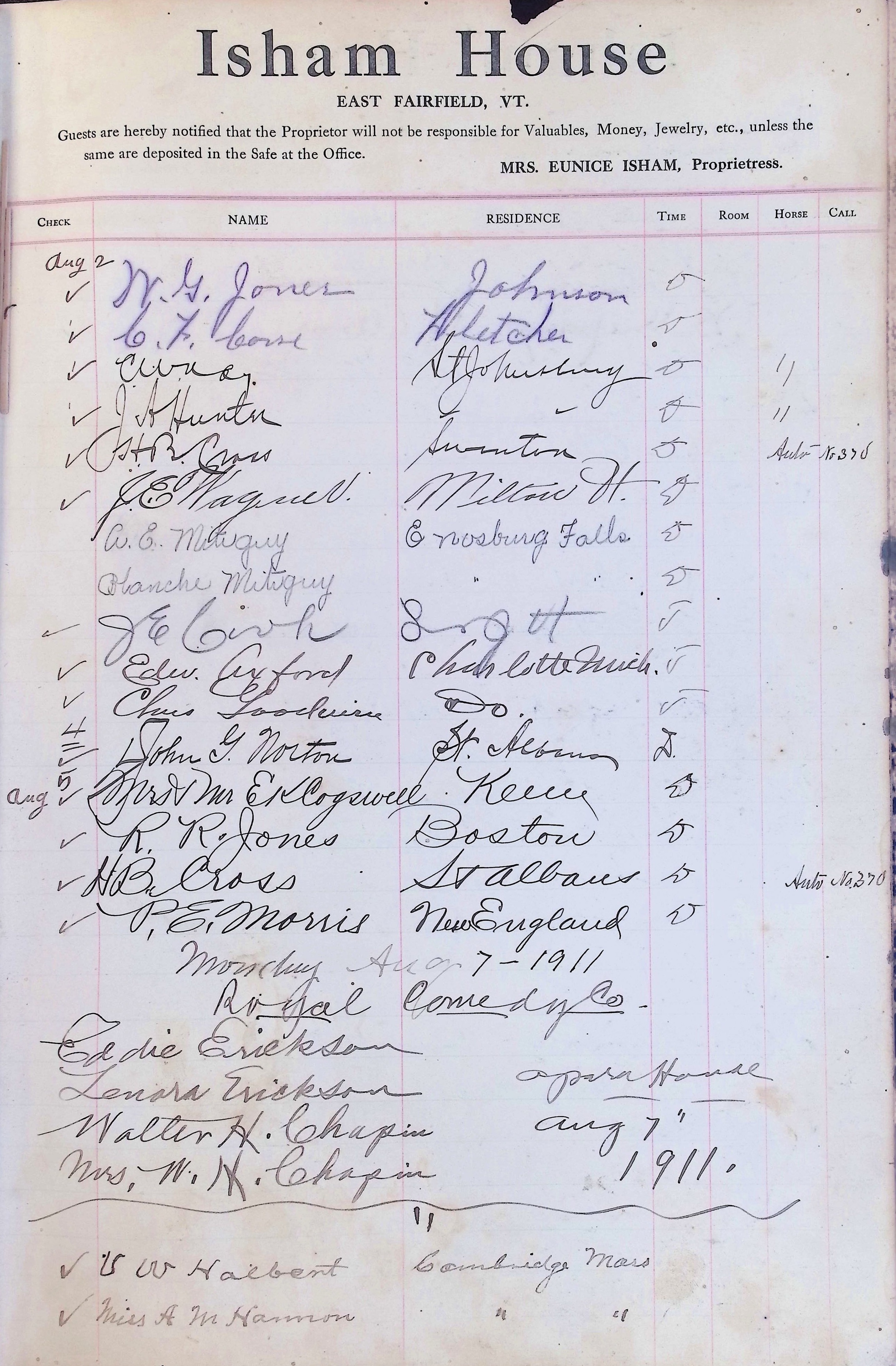 Isham Hotel register Vol. 4, Page 103