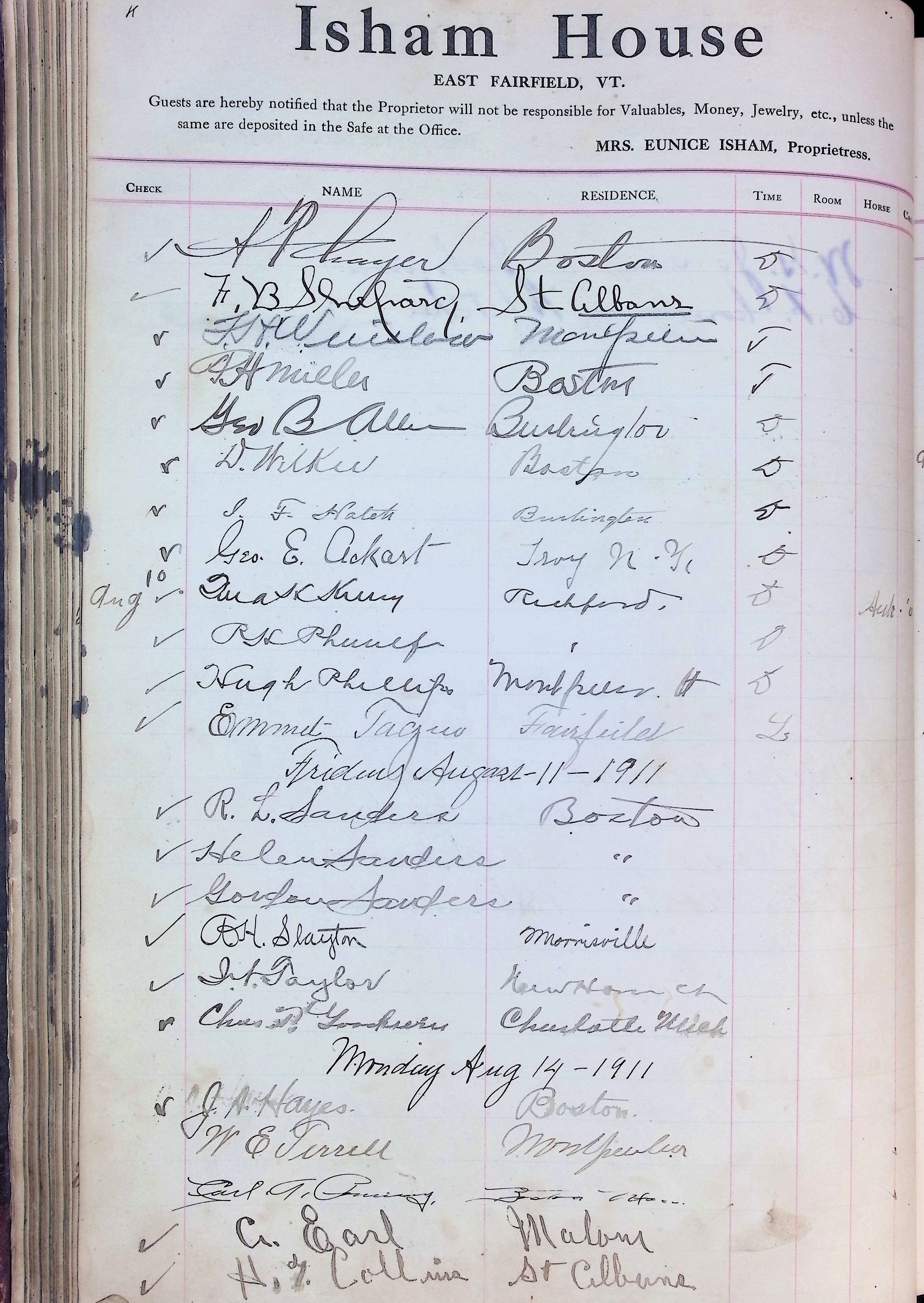 Isham Hotel register Vol. 4, Page 104