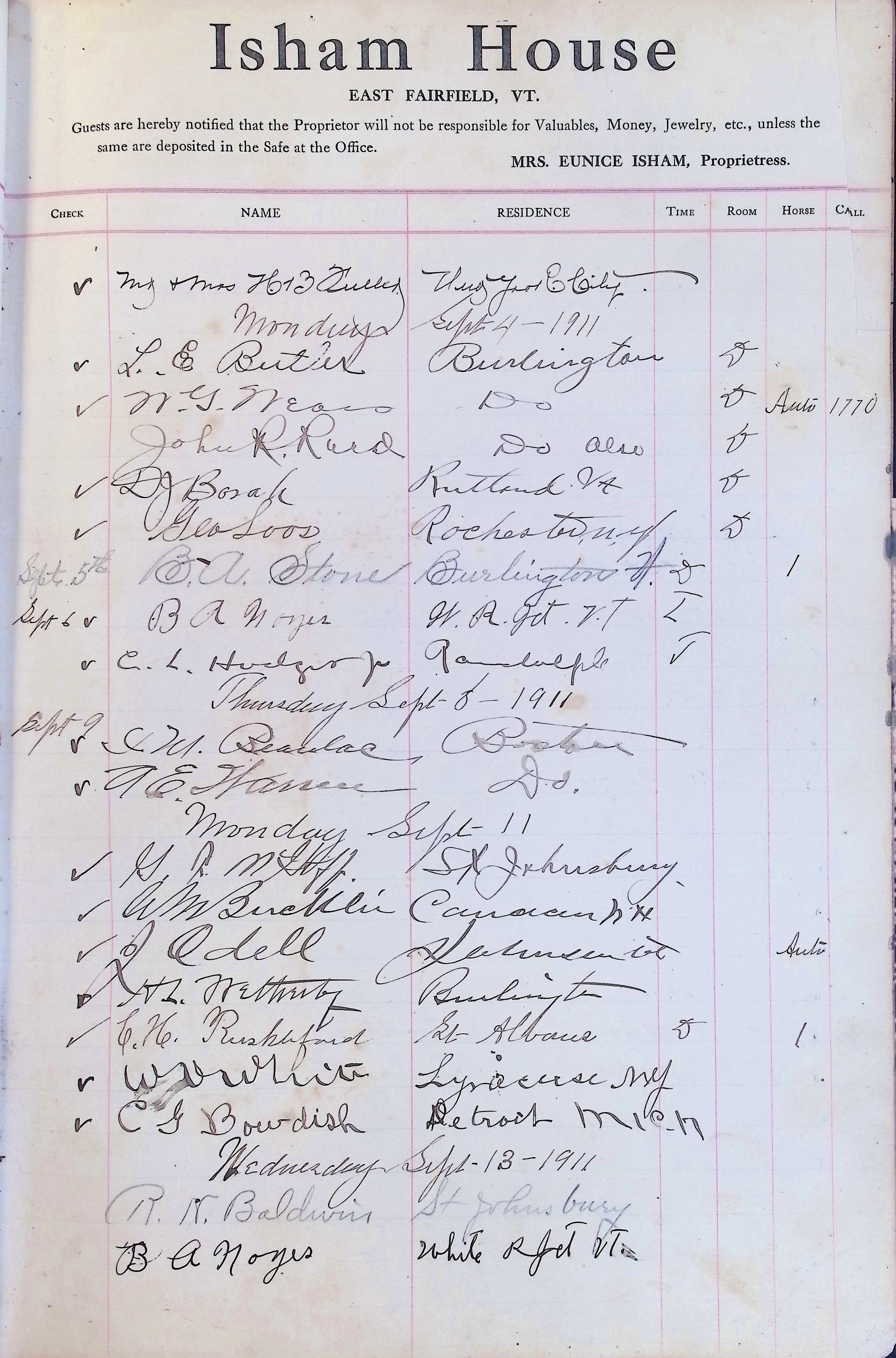 Isham Hotel register Vol. 4, Page 107