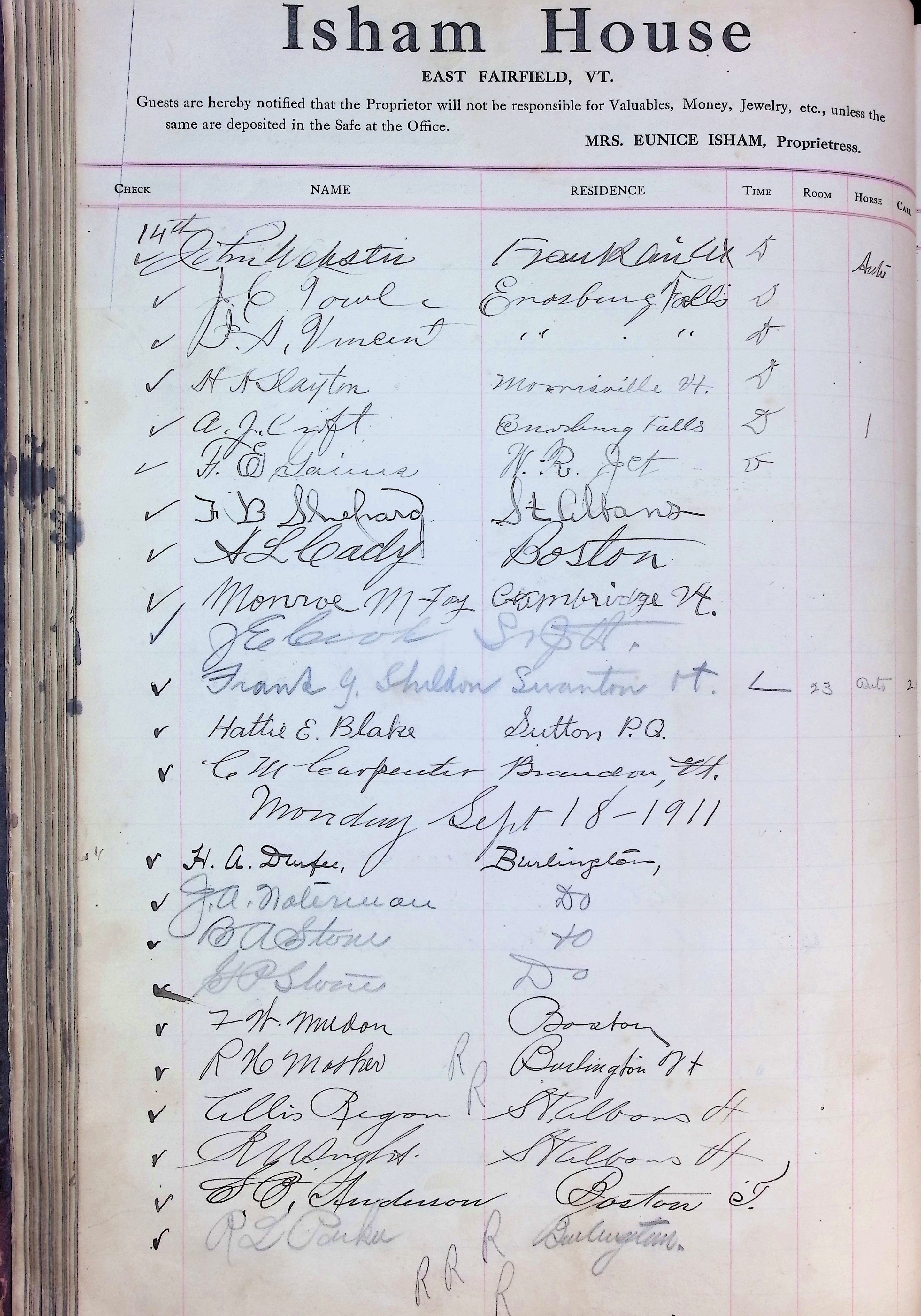 Isham Hotel register Vol. 4, Page 108