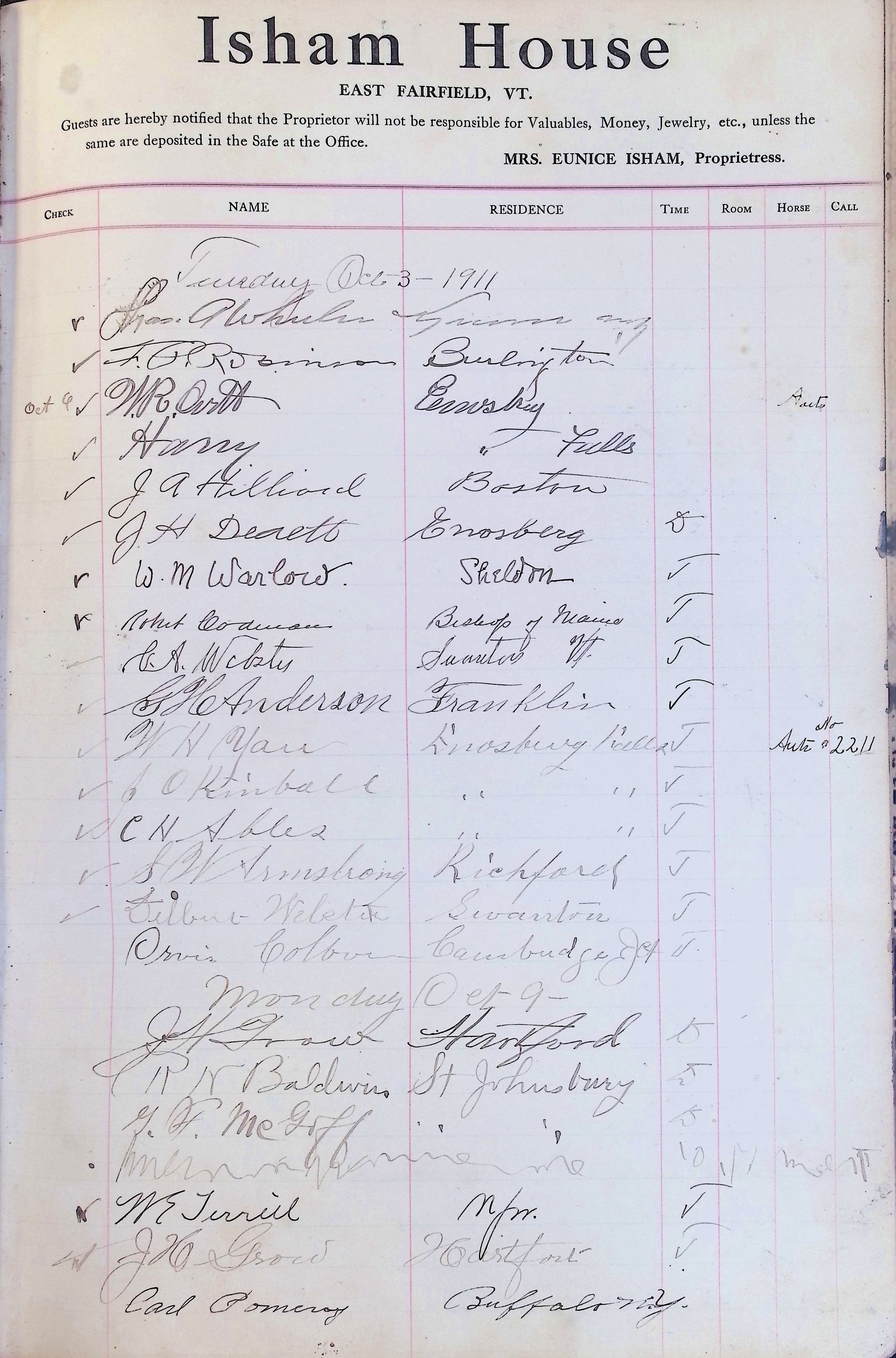 Isham Hotel register Vol. 4, Page 111