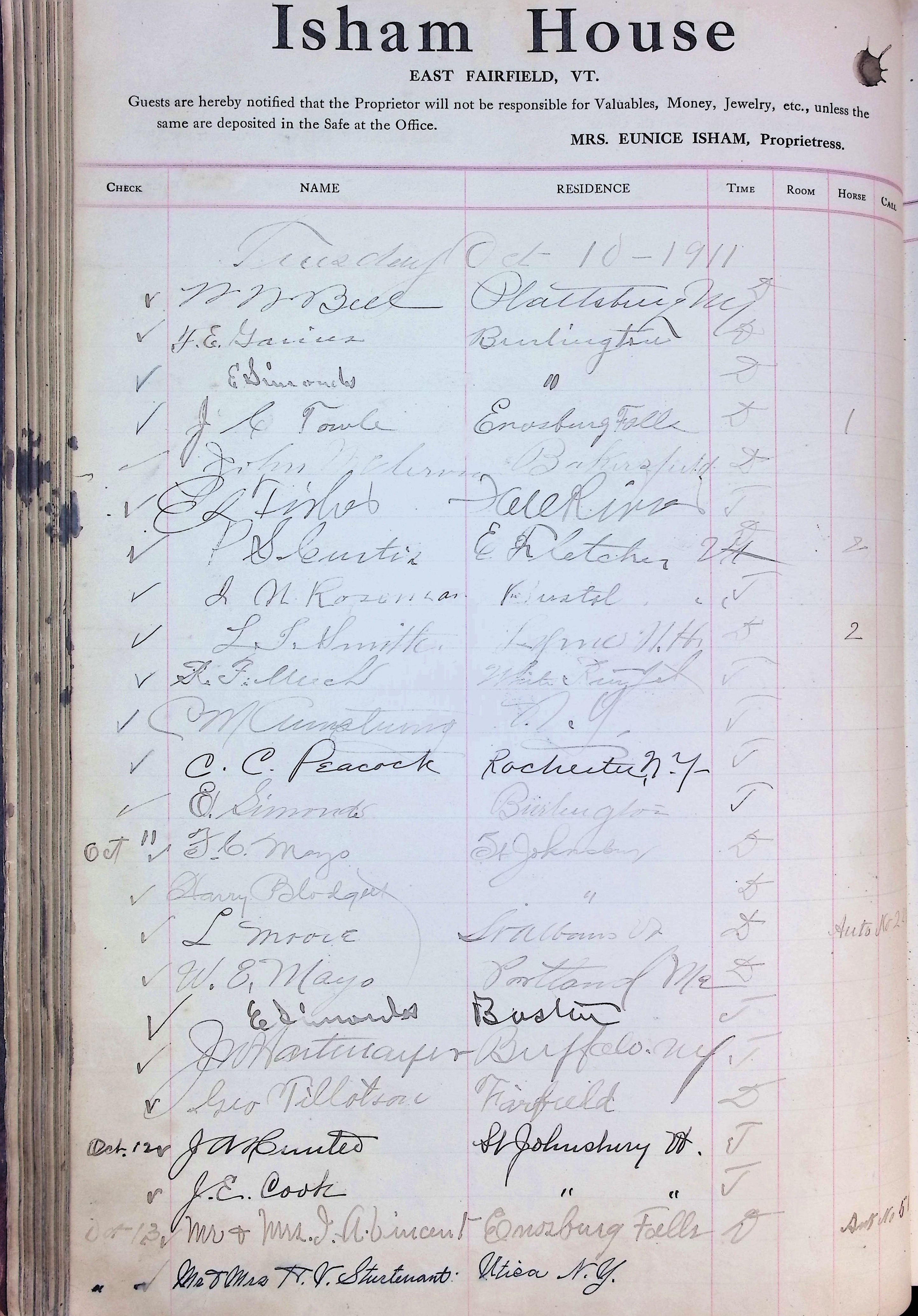 Isham Hotel register Vol. 4, Page 112