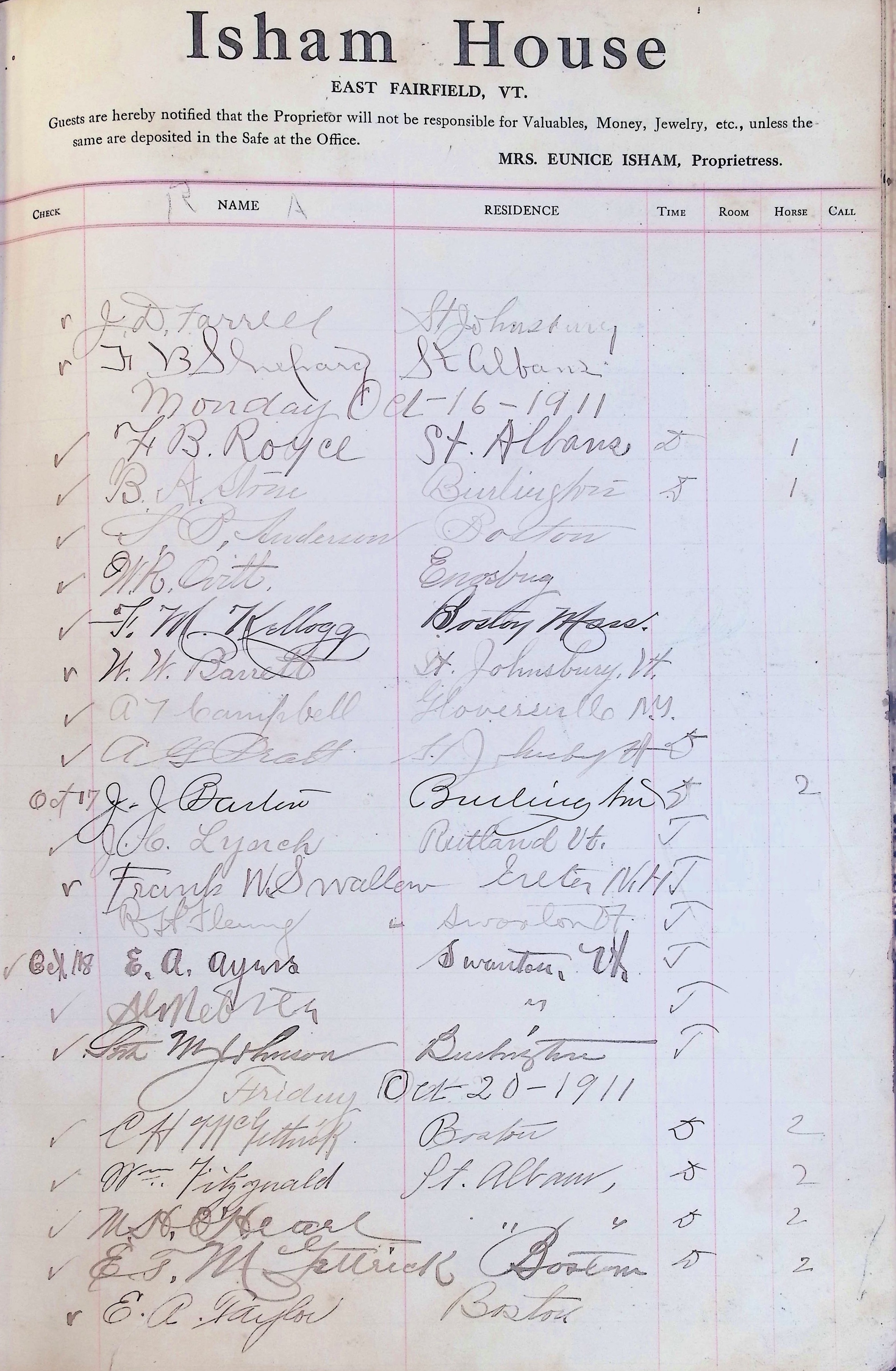 Isham Hotel register Vol. 4, Page 113