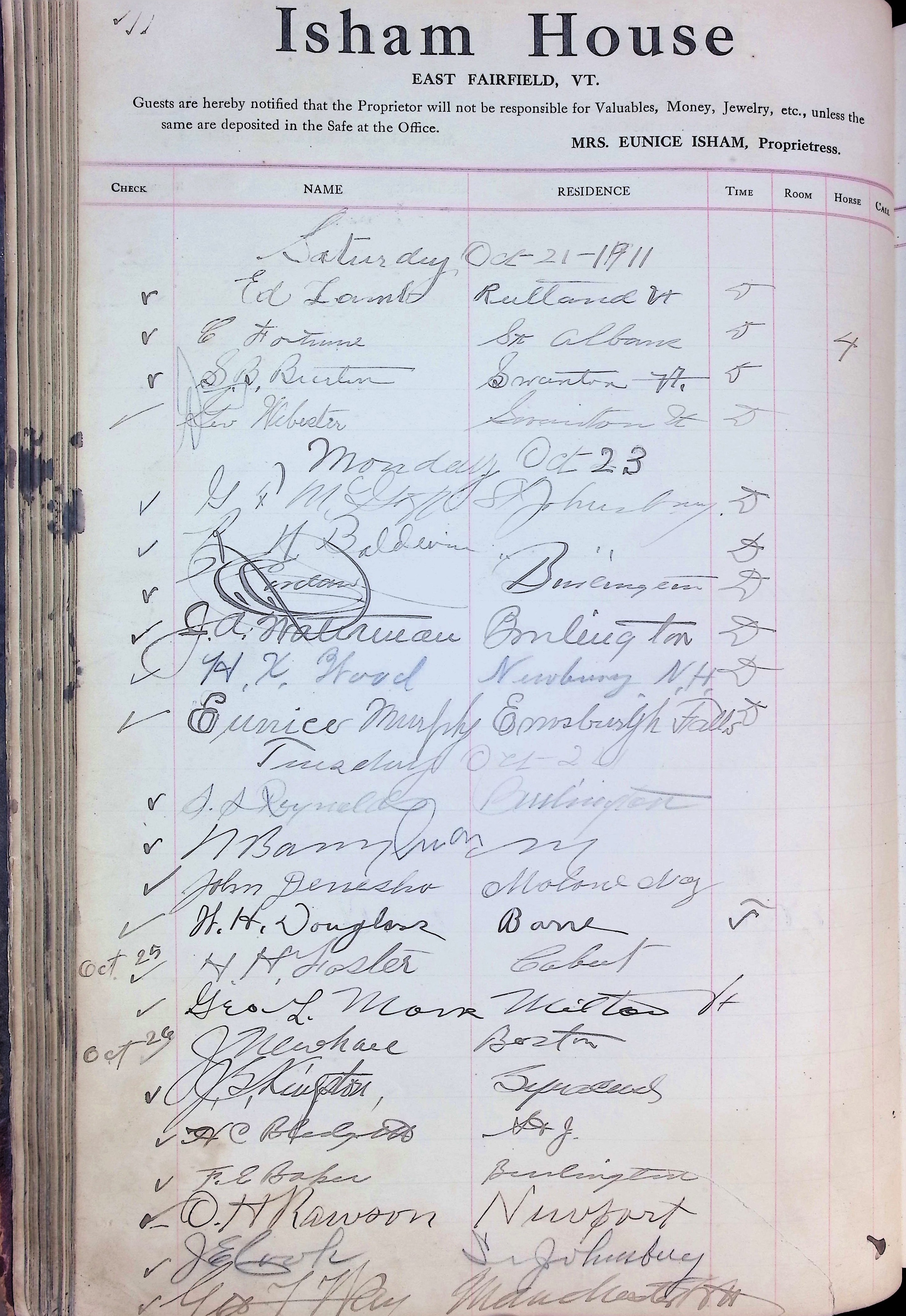 Isham Hotel register Vol. 4, Page 114