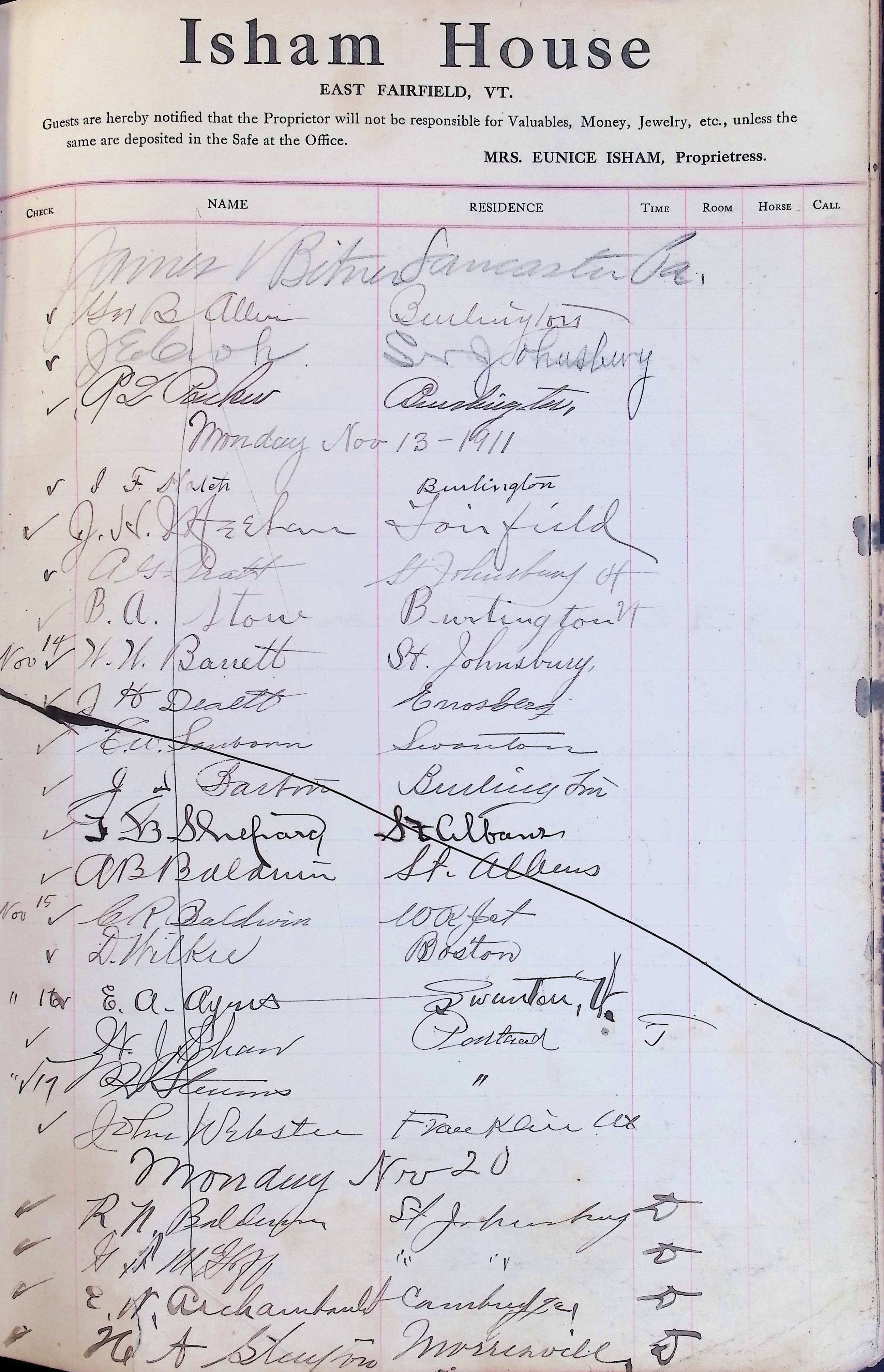 Isham Hotel register Vol. 4, Page 117