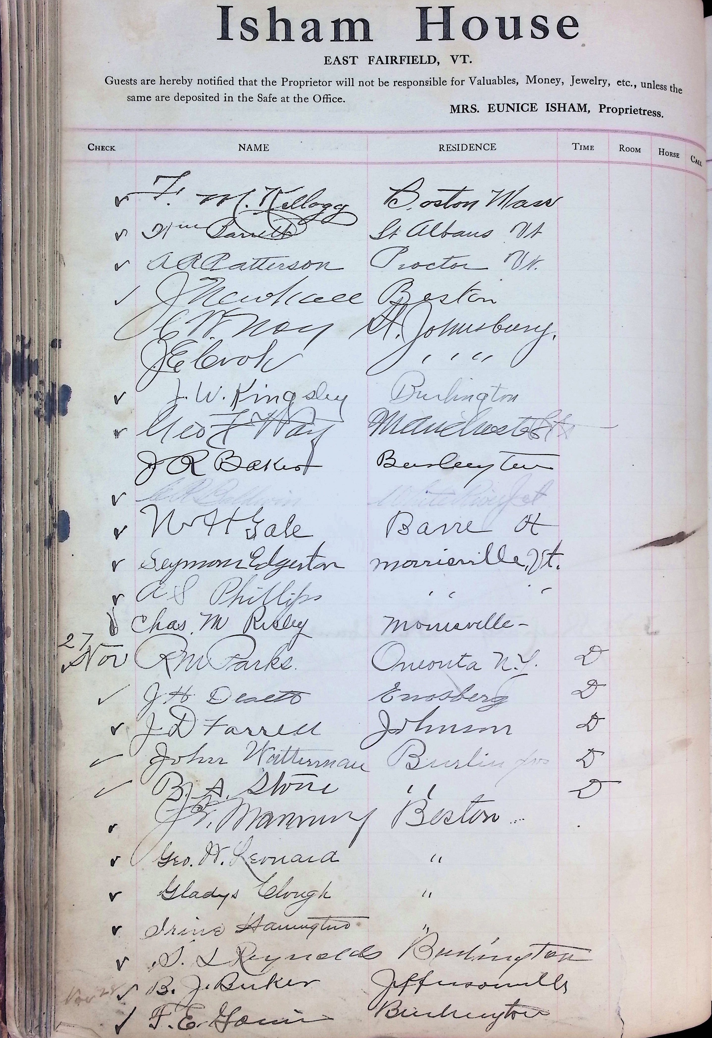 Isham Hotel register Vol. 4, Page 118